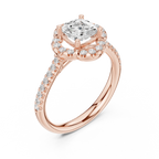 10K Rose Gold Cushion-Cut Floral Halo Diamond Engagement Ring