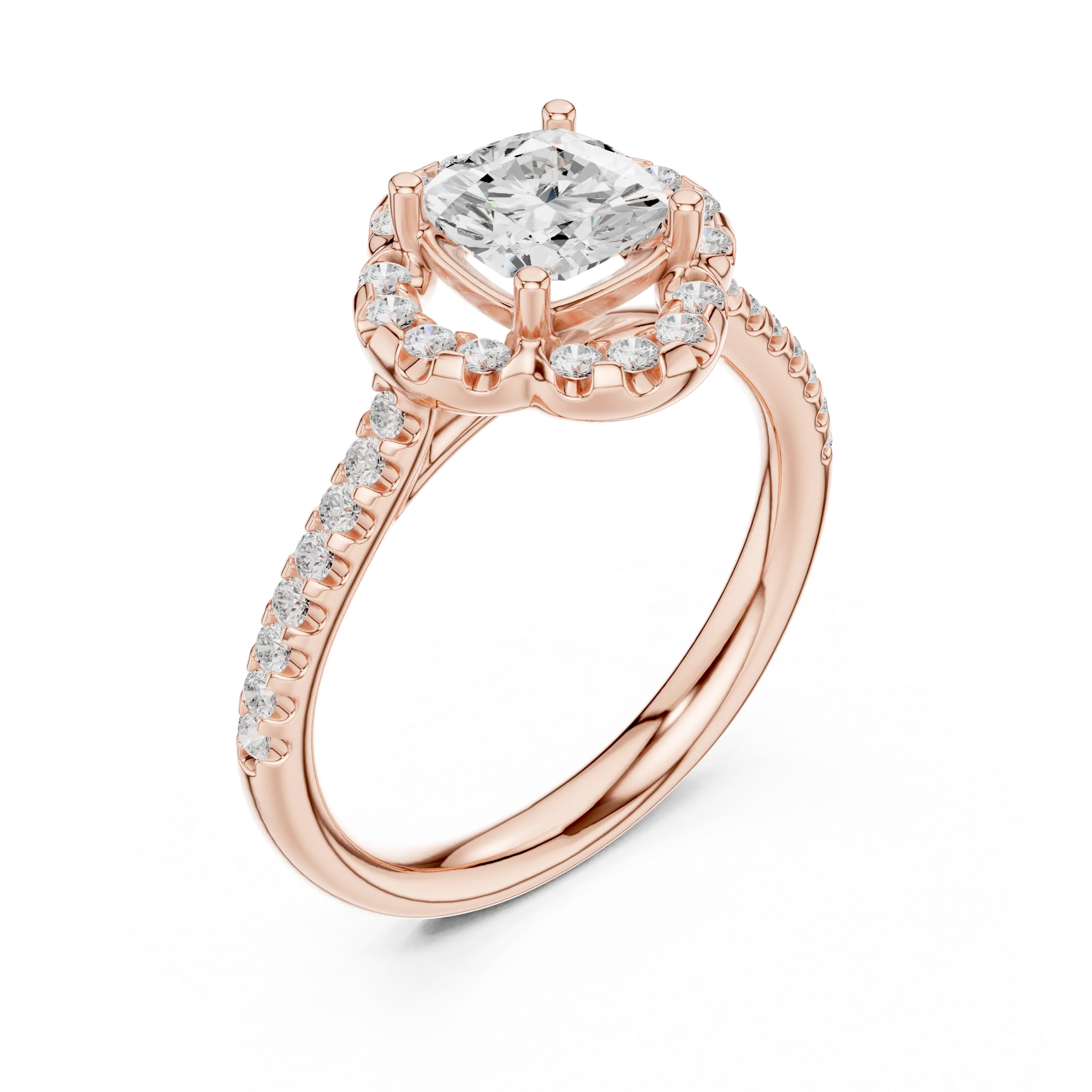 10K Rose Gold Cushion-Cut Floral Halo Diamond Engagement Ring