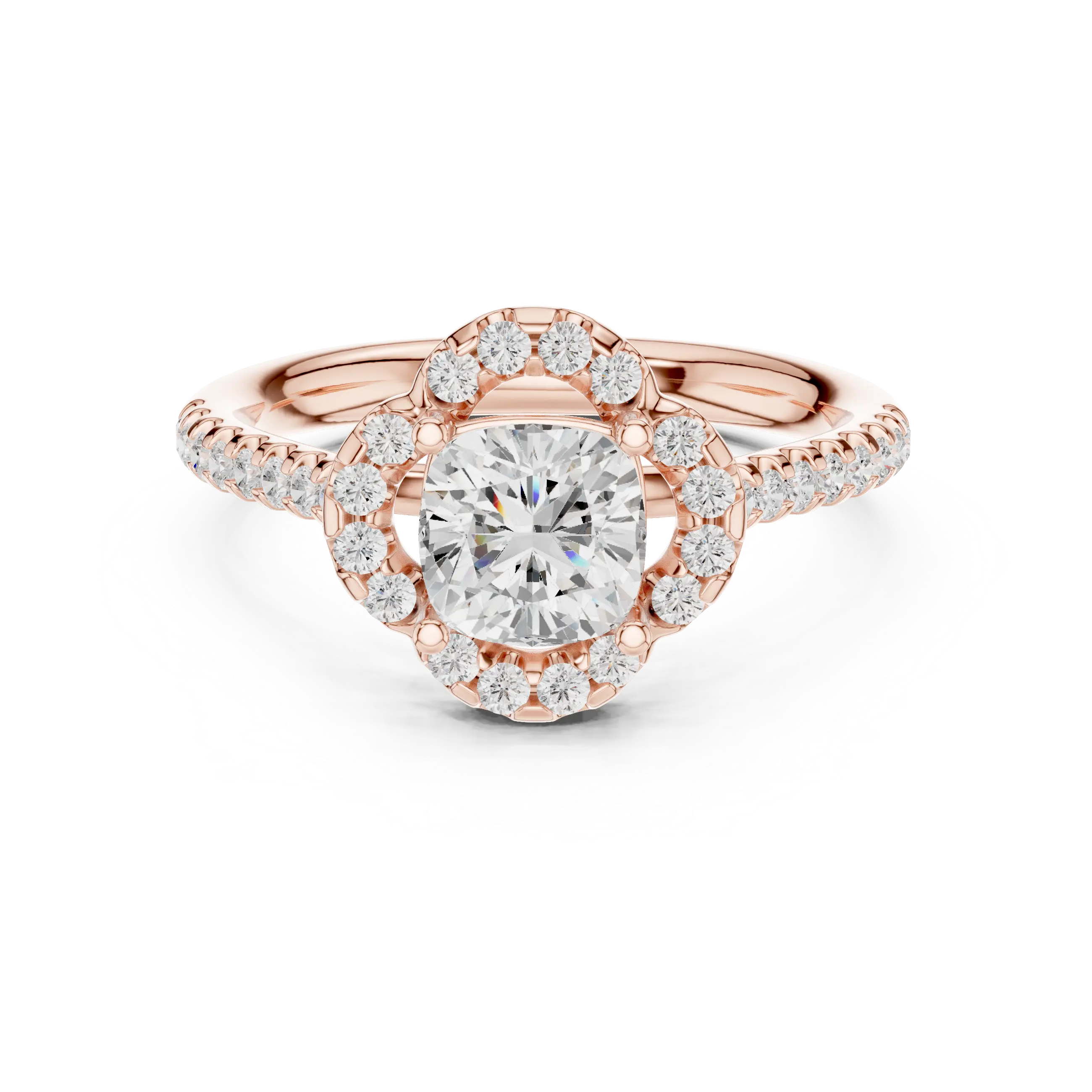 10K Rose Gold Cushion-Cut Floral Halo Diamond Engagement Ring
