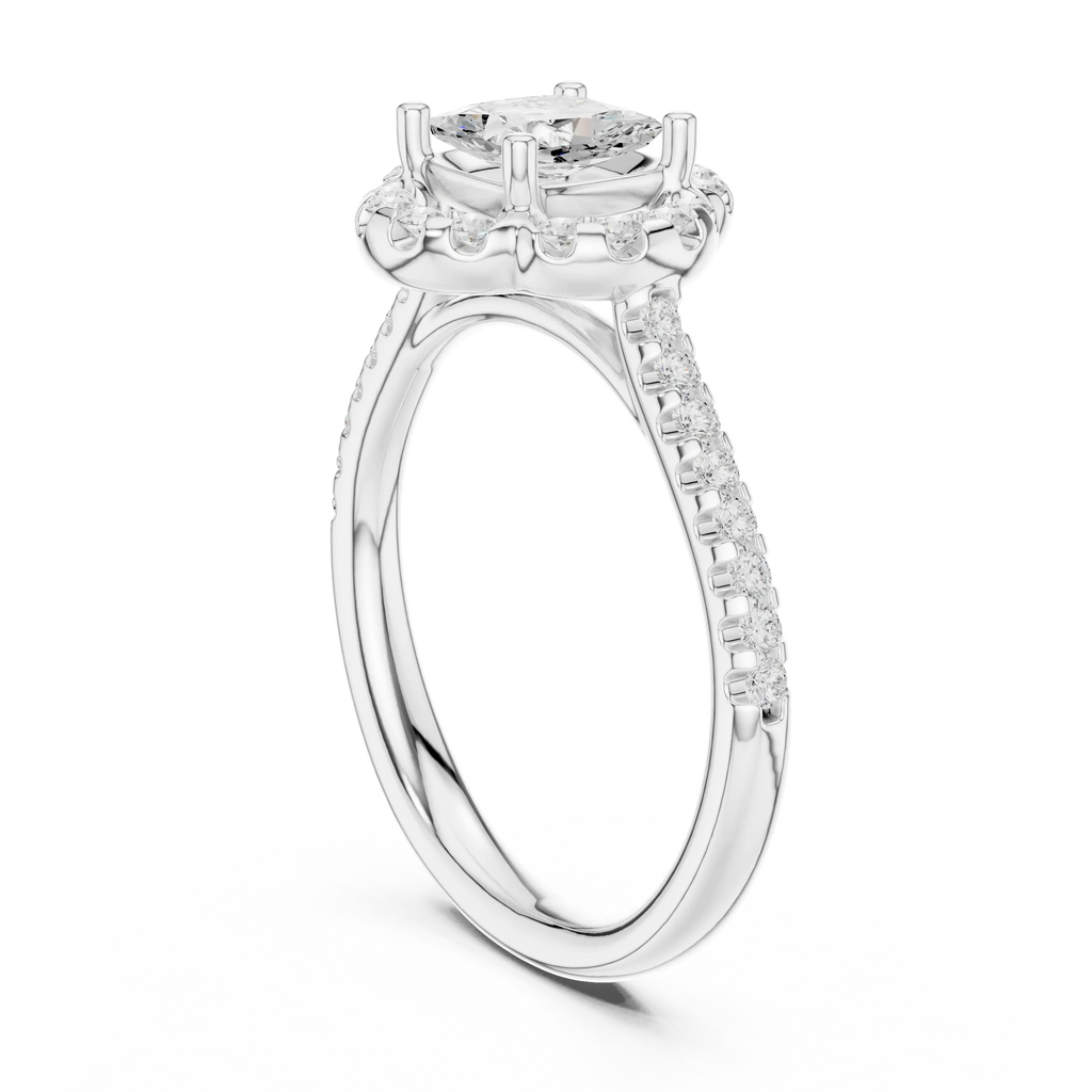 10K Rose Gold Cushion-Cut Floral Halo Diamond Engagement Ring