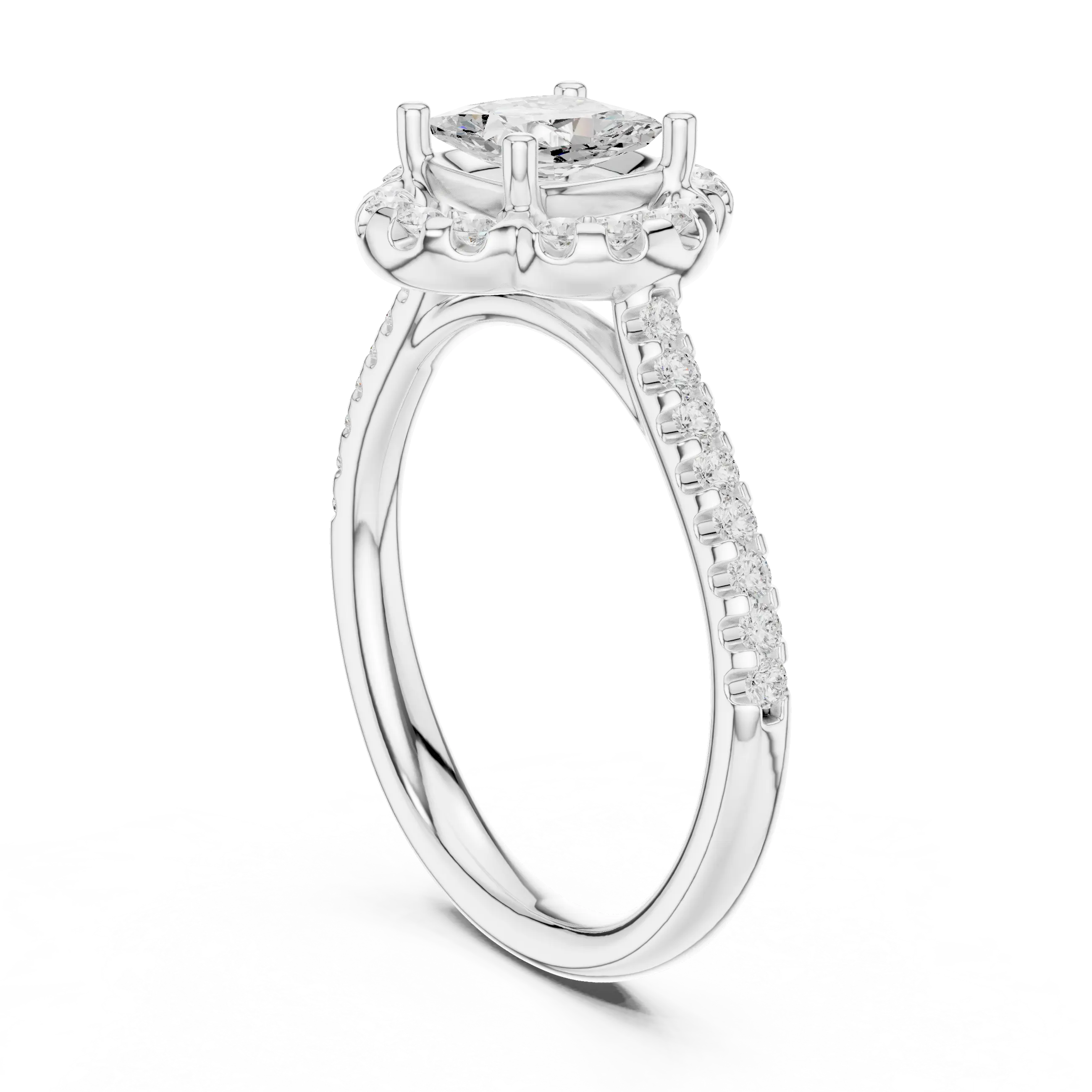 10K Rose Gold Cushion-Cut Floral Halo Diamond Engagement Ring
