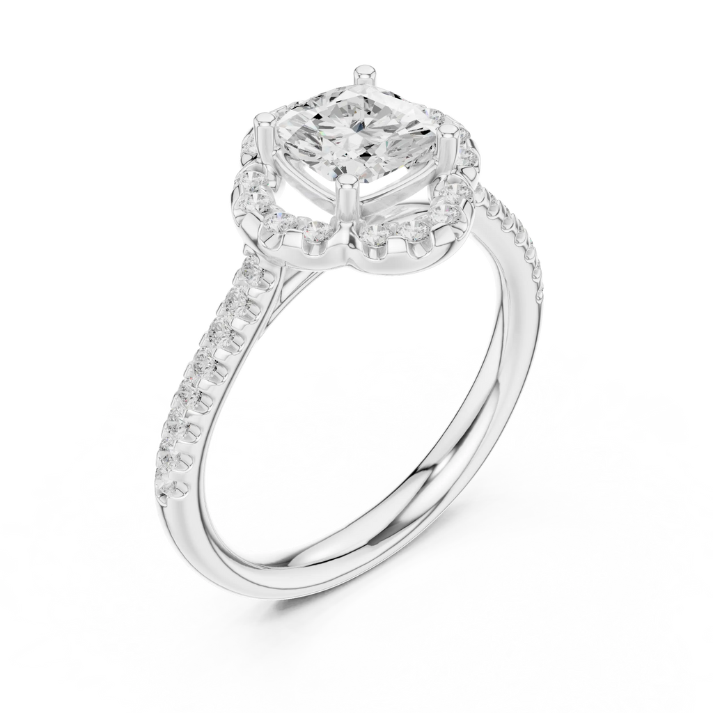 10K Rose Gold Cushion-Cut Floral Halo Diamond Engagement Ring
