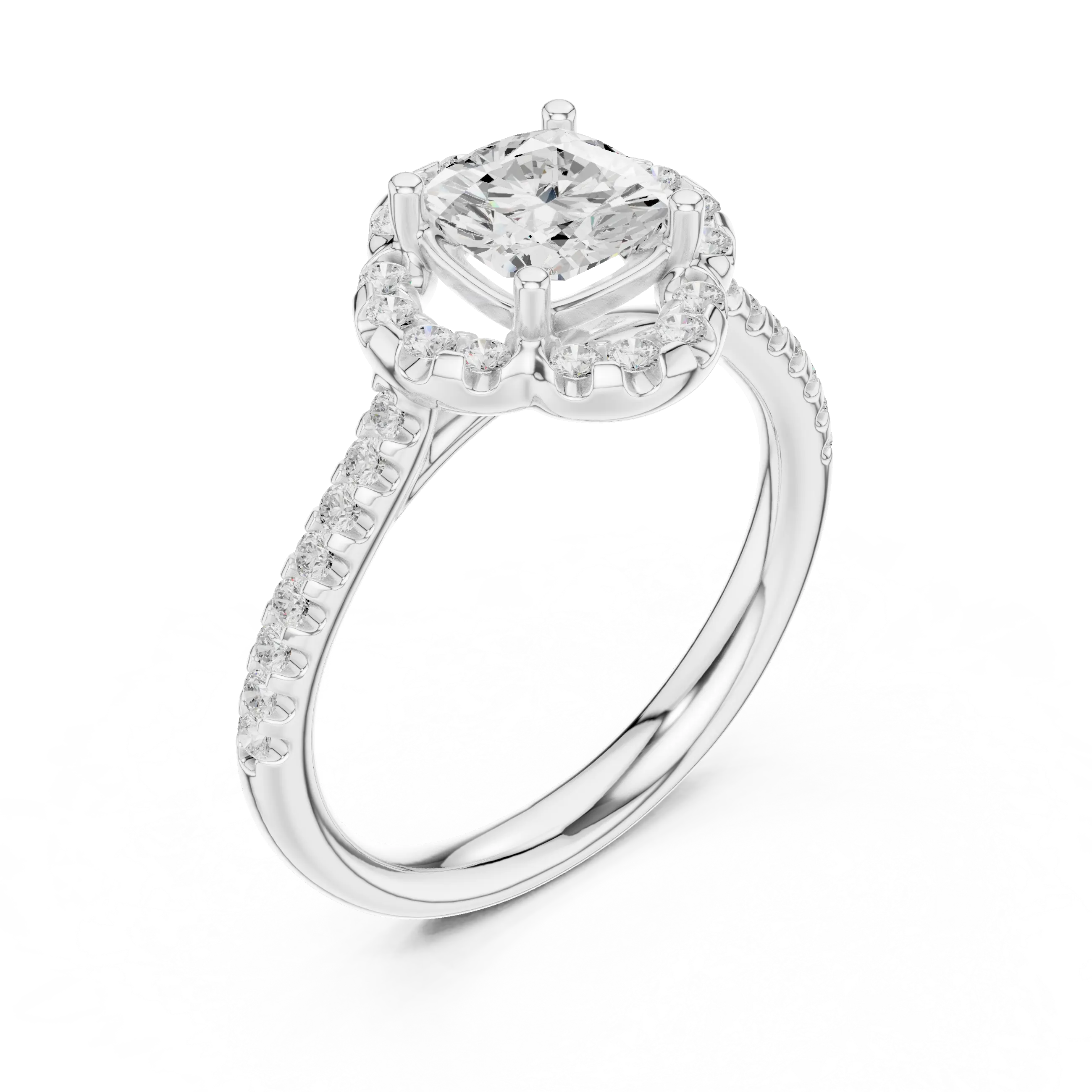 10K Rose Gold Cushion-Cut Floral Halo Diamond Engagement Ring