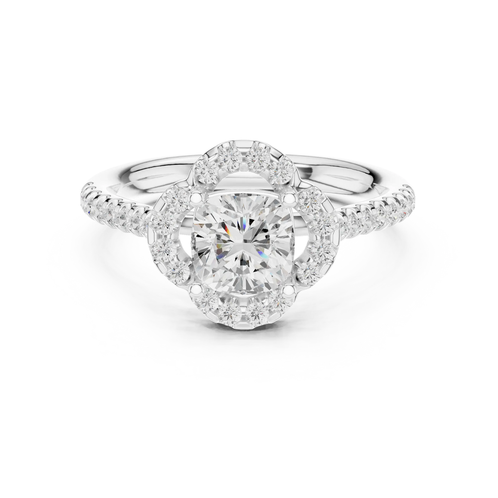 10K Rose Gold Cushion-Cut Floral Halo Diamond Engagement Ring