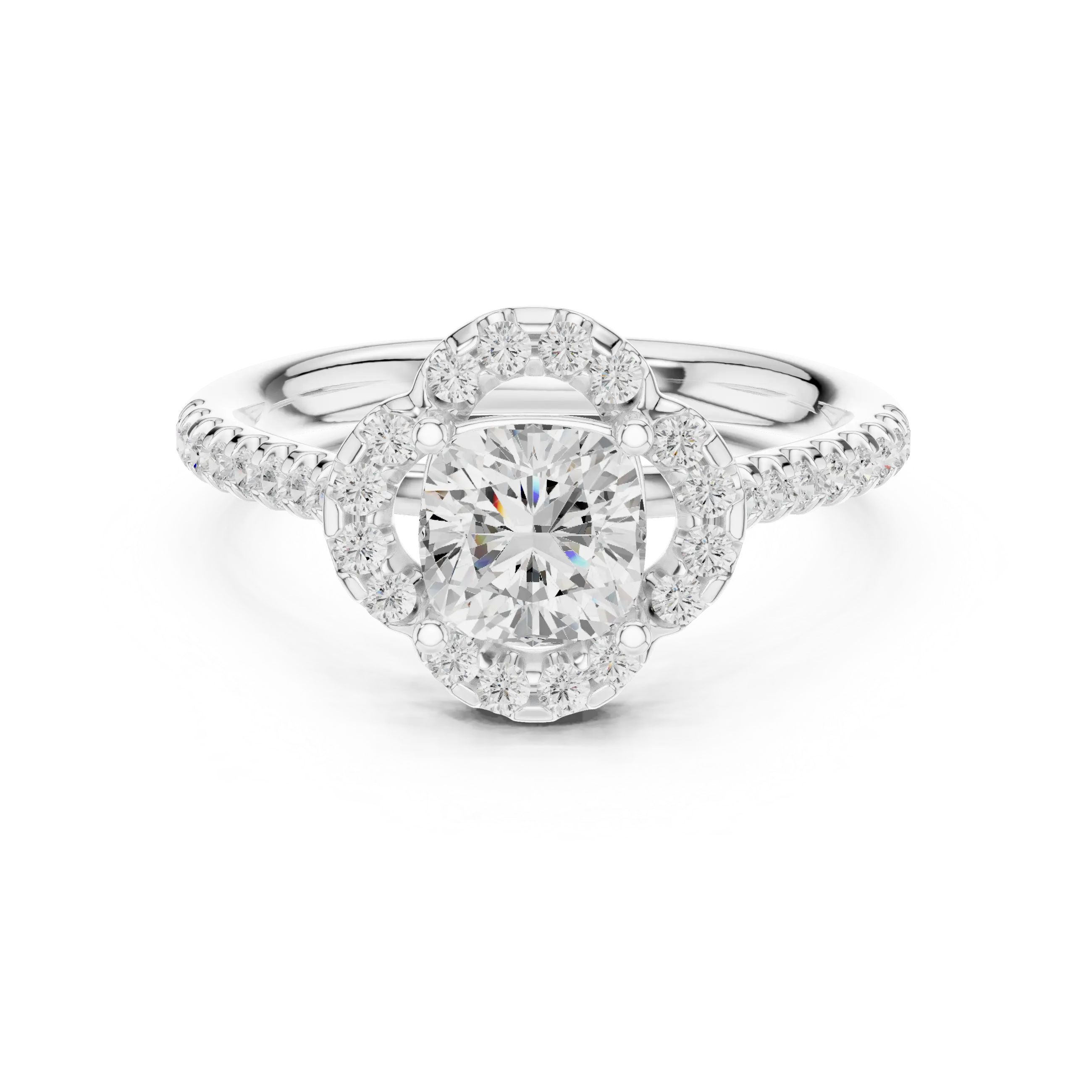 10K Rose Gold Cushion-Cut Floral Halo Diamond Engagement Ring