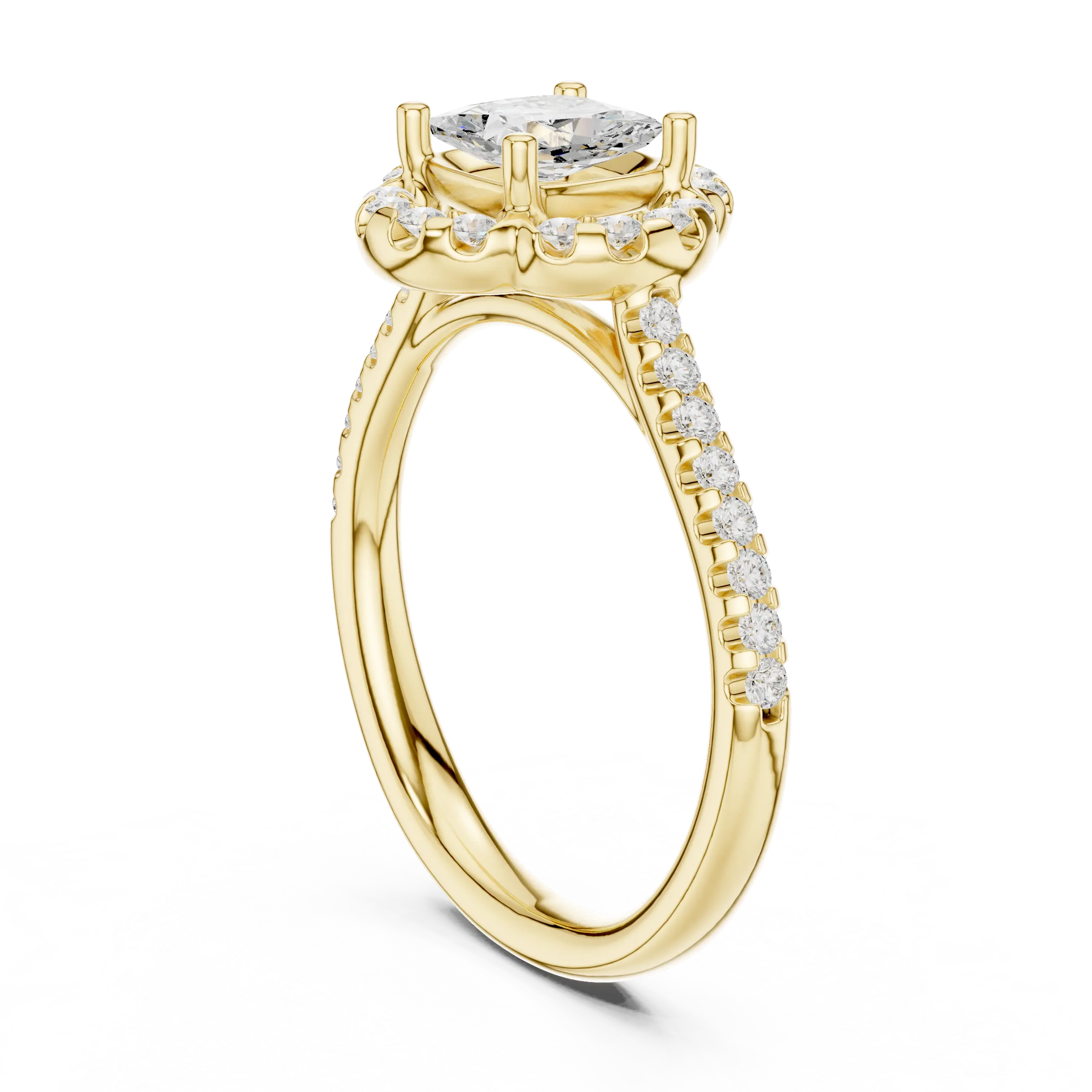 10K Rose Gold Cushion-Cut Floral Halo Diamond Engagement Ring
