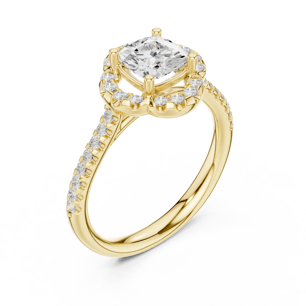 10K Rose Gold Cushion-Cut Floral Halo Diamond Engagement Ring