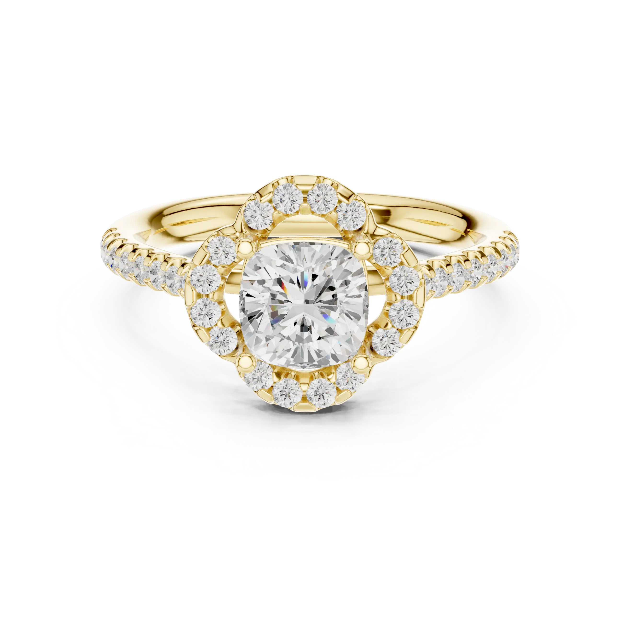 10K Rose Gold Cushion-Cut Floral Halo Diamond Engagement Ring
