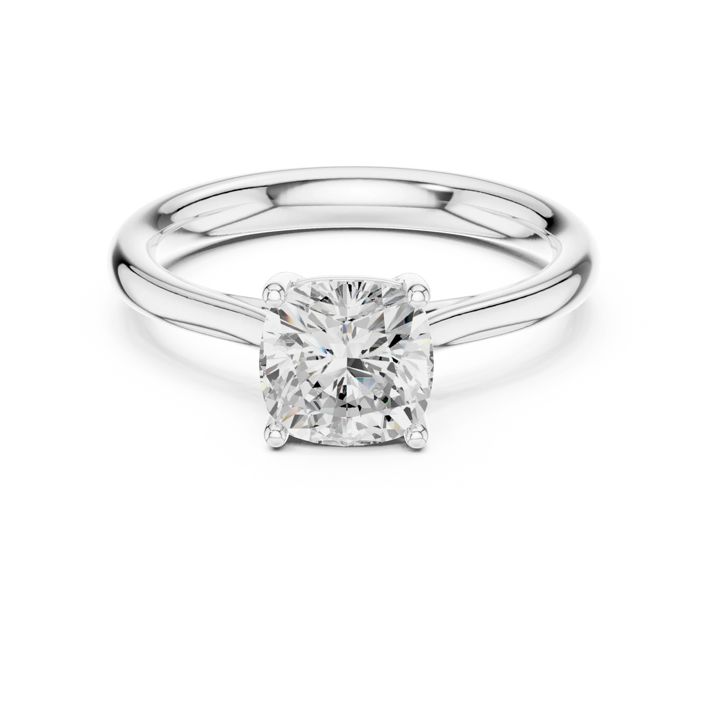 14K White Gold Cushion-Cut Solitaire Diamond Engagement Ring
