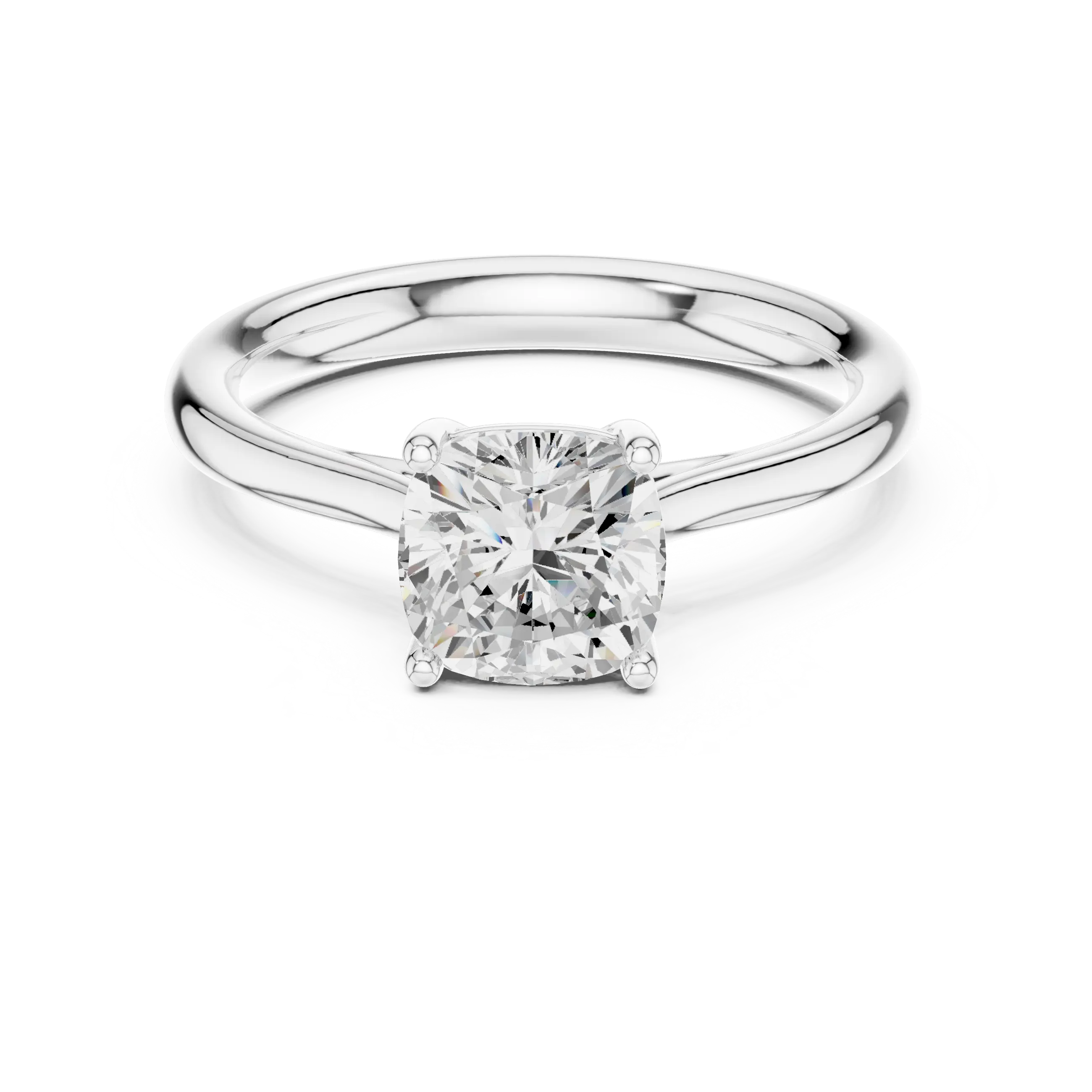 14K White Gold Cushion-Cut Solitaire Diamond Engagement Ring
