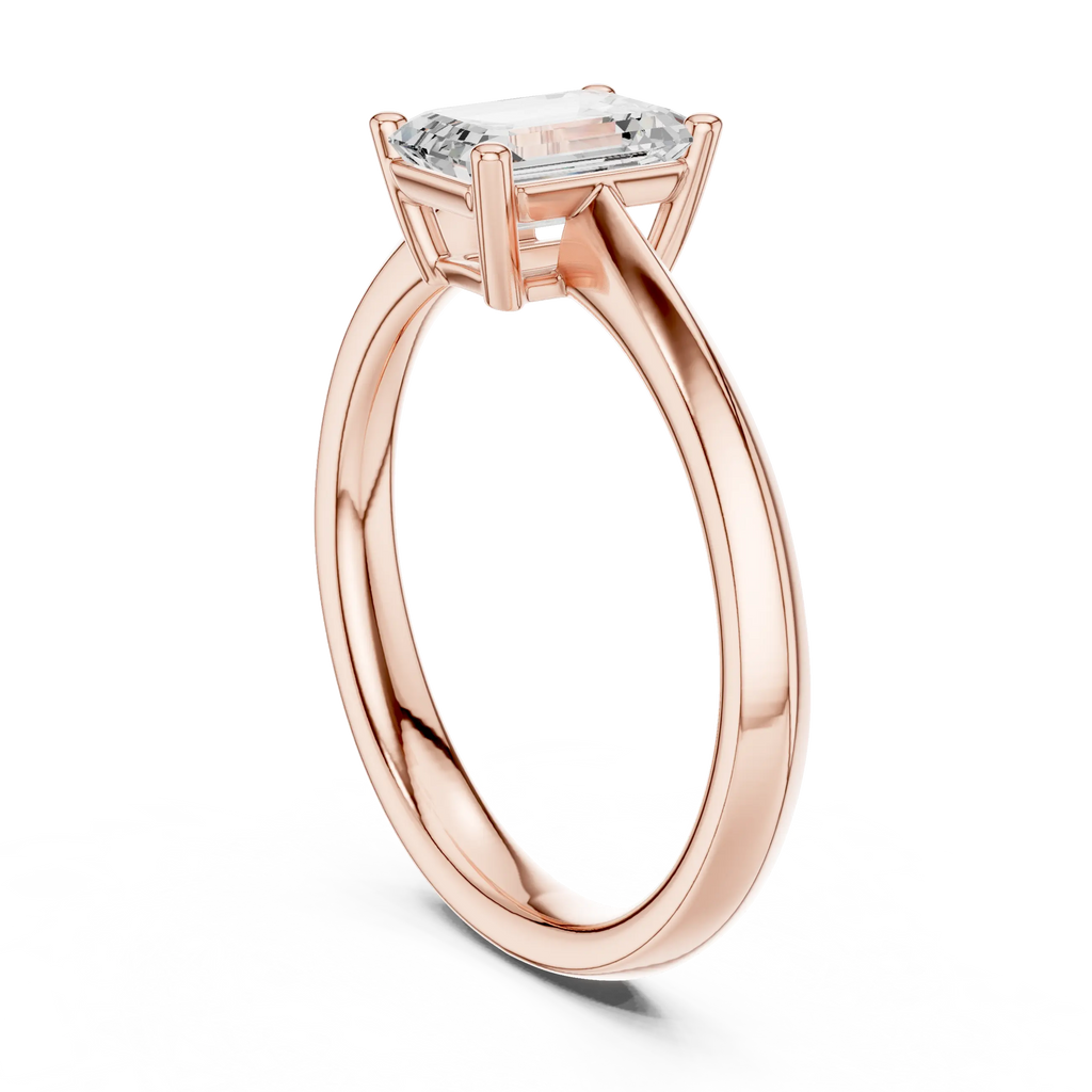 18K Yellow Gold Emerald-Cut Minimalist Solitaire Diamond Engagement Ring