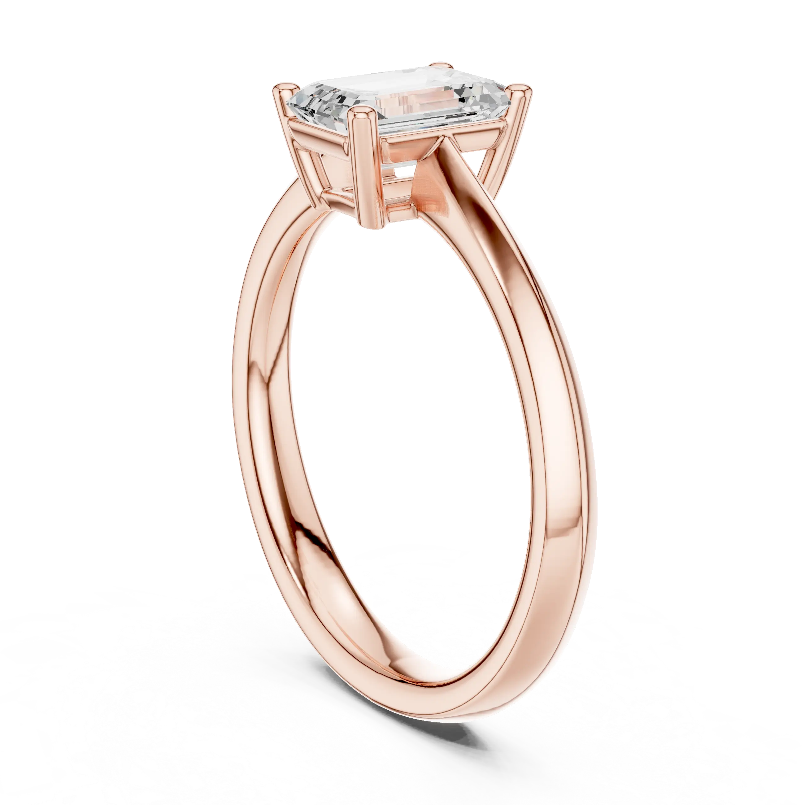 18K Yellow Gold Emerald-Cut Minimalist Solitaire Diamond Engagement Ring