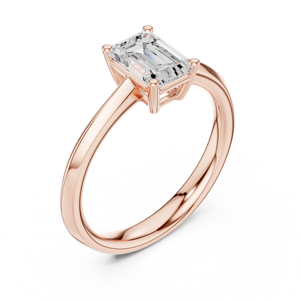 18K Yellow Gold Emerald-Cut Minimalist Solitaire Diamond Engagement Ring