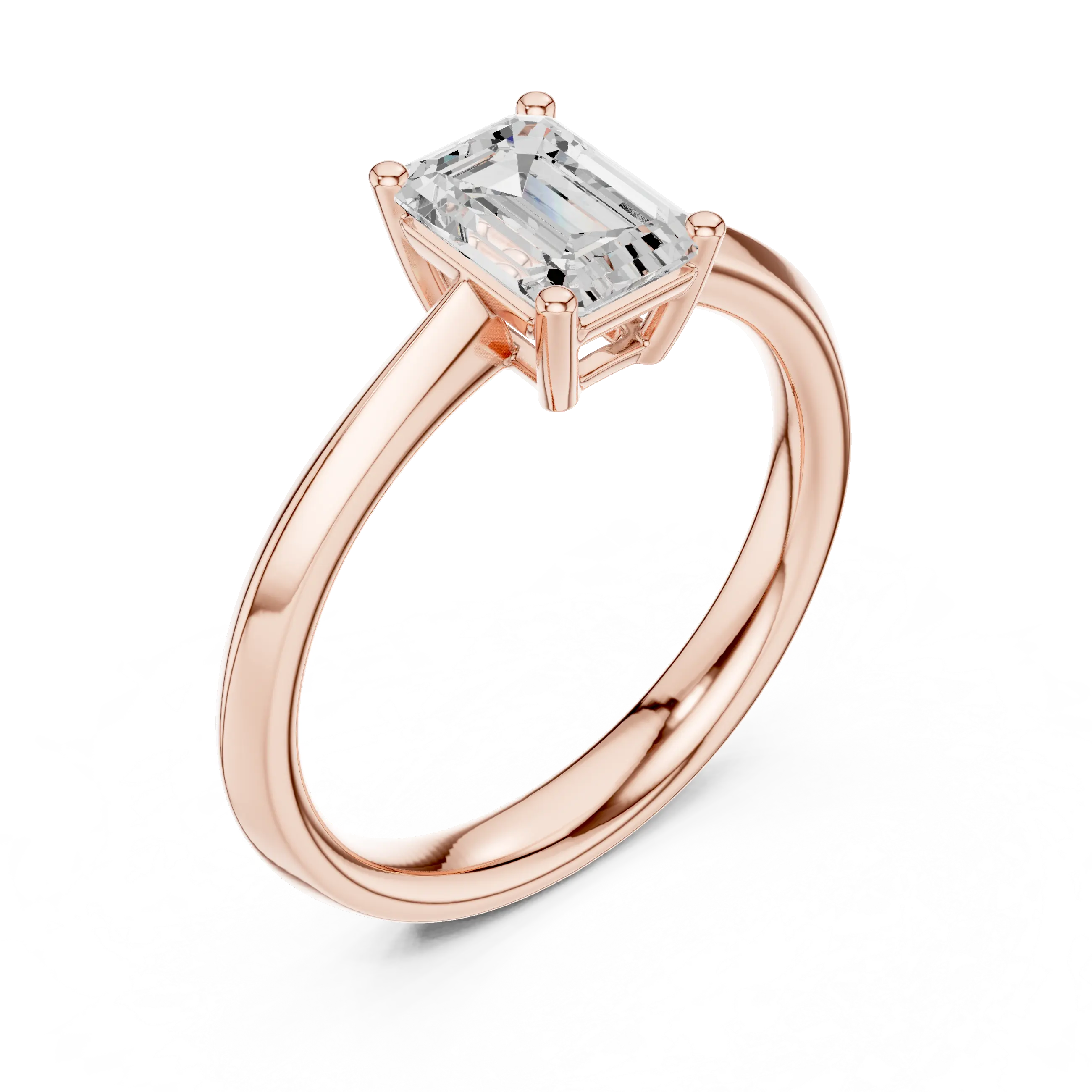 18K Yellow Gold Emerald-Cut Minimalist Solitaire Diamond Engagement Ring