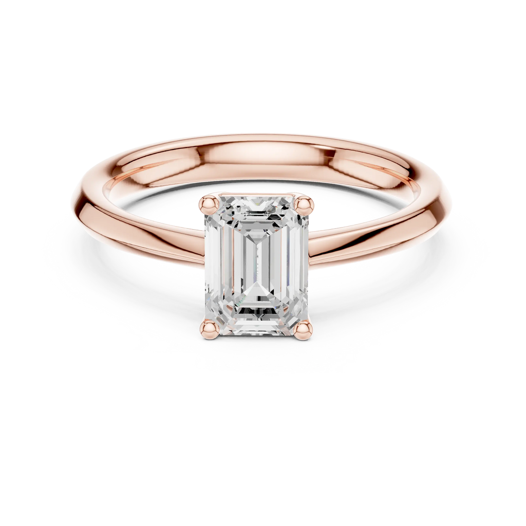 18K Yellow Gold Emerald-Cut Minimalist Solitaire Diamond Engagement Ring