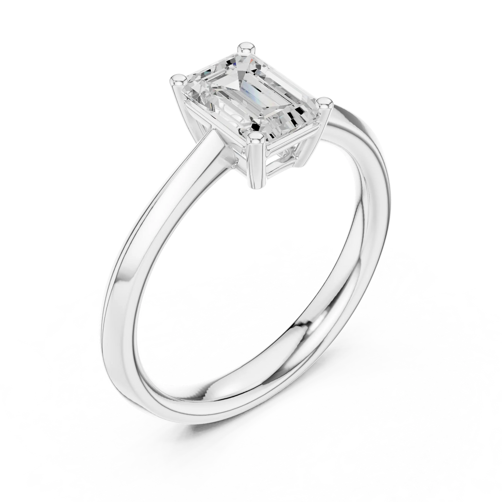 18K Yellow Gold Emerald-Cut Minimalist Solitaire Diamond Engagement Ring