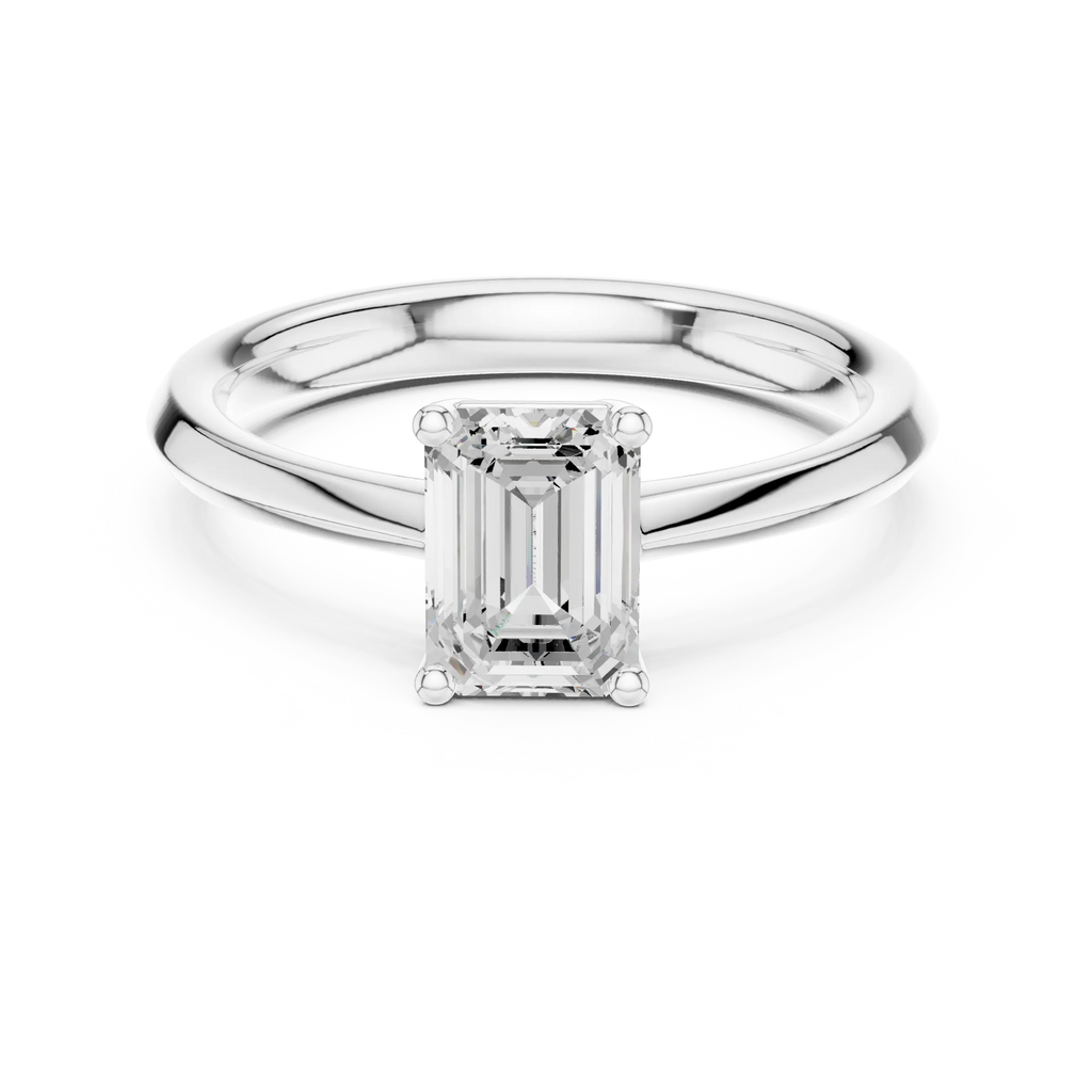 18K Yellow Gold Emerald-Cut Minimalist Solitaire Diamond Engagement Ring