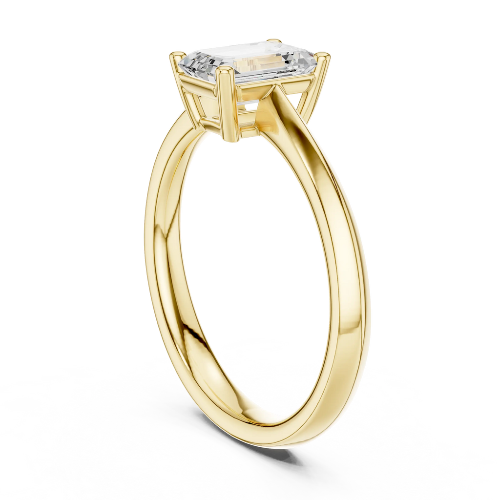 18K Yellow Gold Emerald-Cut Minimalist Solitaire Diamond Engagement Ring