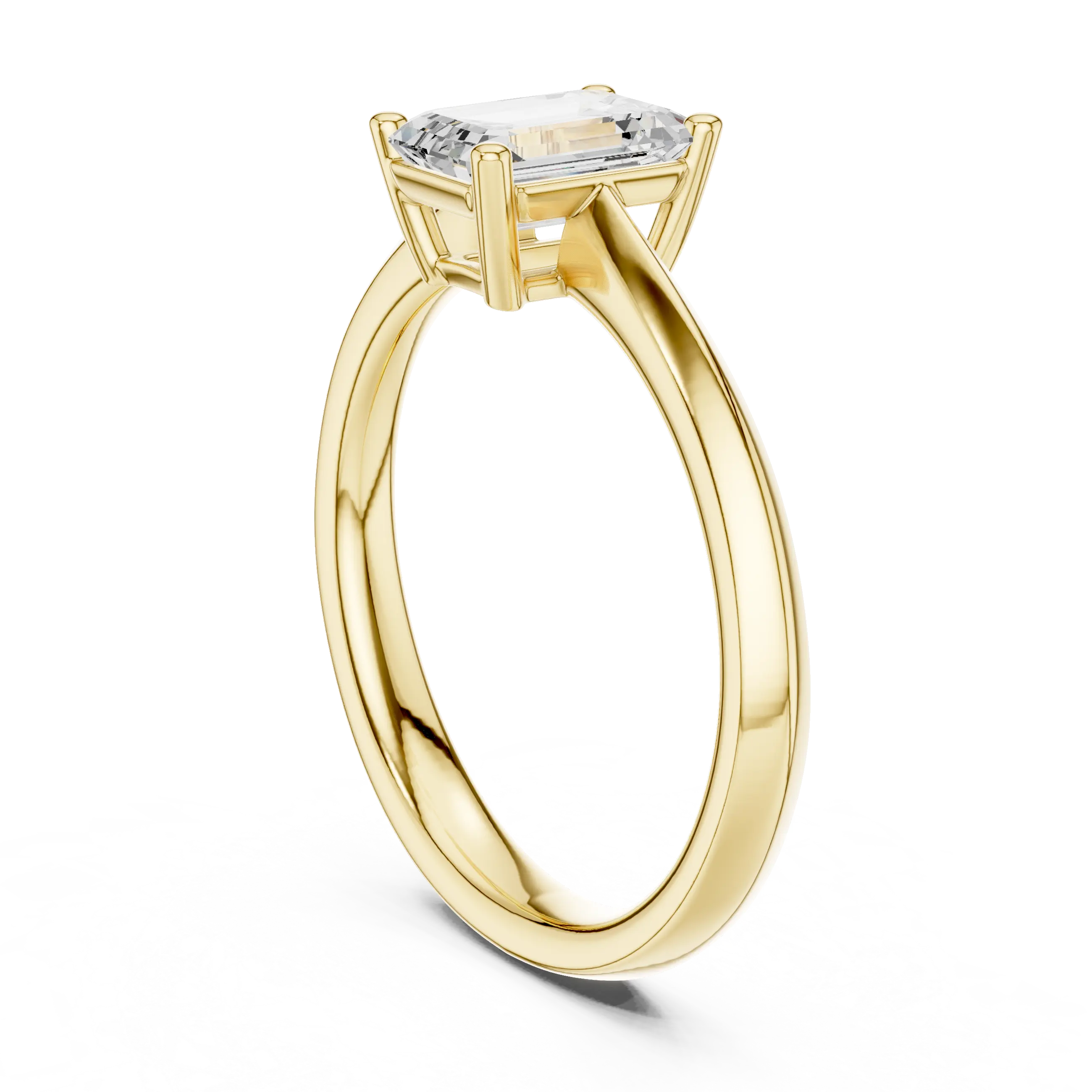 18K Yellow Gold Emerald-Cut Minimalist Solitaire Diamond Engagement Ring