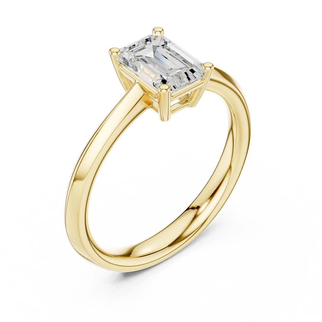18K Yellow Gold Emerald-Cut Minimalist Solitaire Diamond Engagement Ring