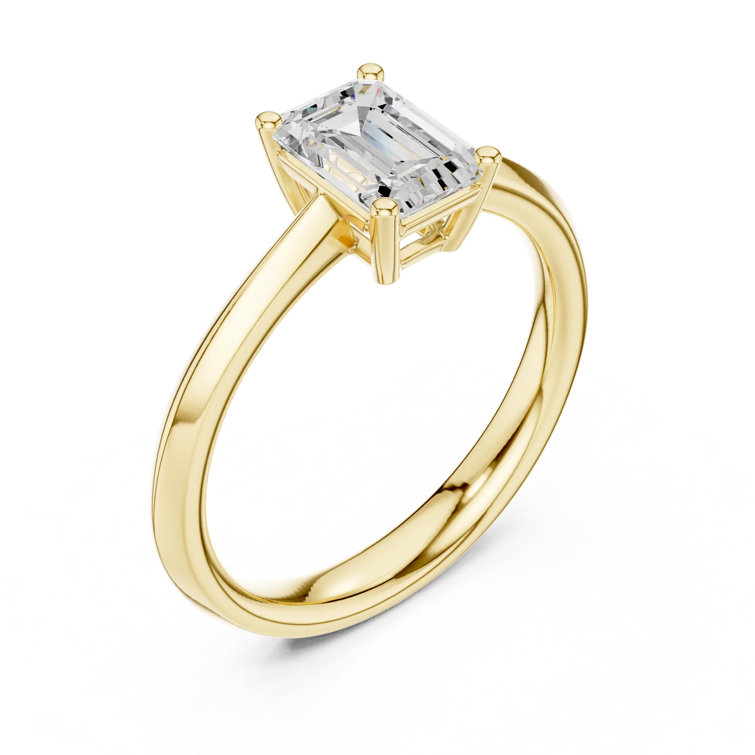 18K Yellow Gold Emerald-Cut Minimalist Solitaire Diamond Engagement Ring