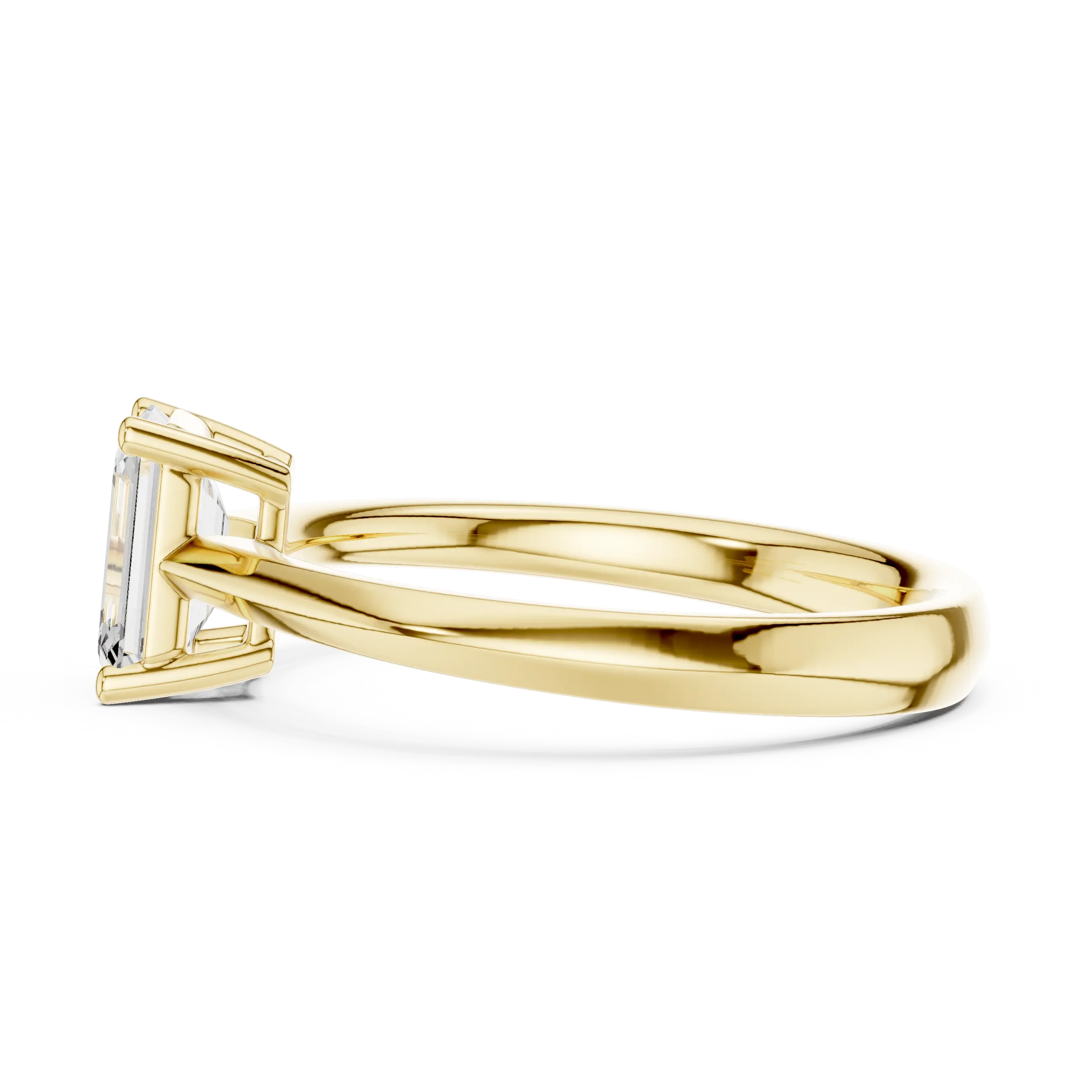 18K Yellow Gold Emerald-Cut Minimalist Solitaire Diamond Engagement Ring