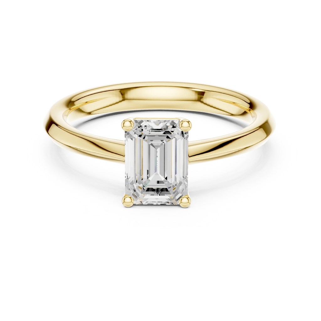18K Yellow Gold Emerald-Cut Minimalist Solitaire Diamond Engagement Ring