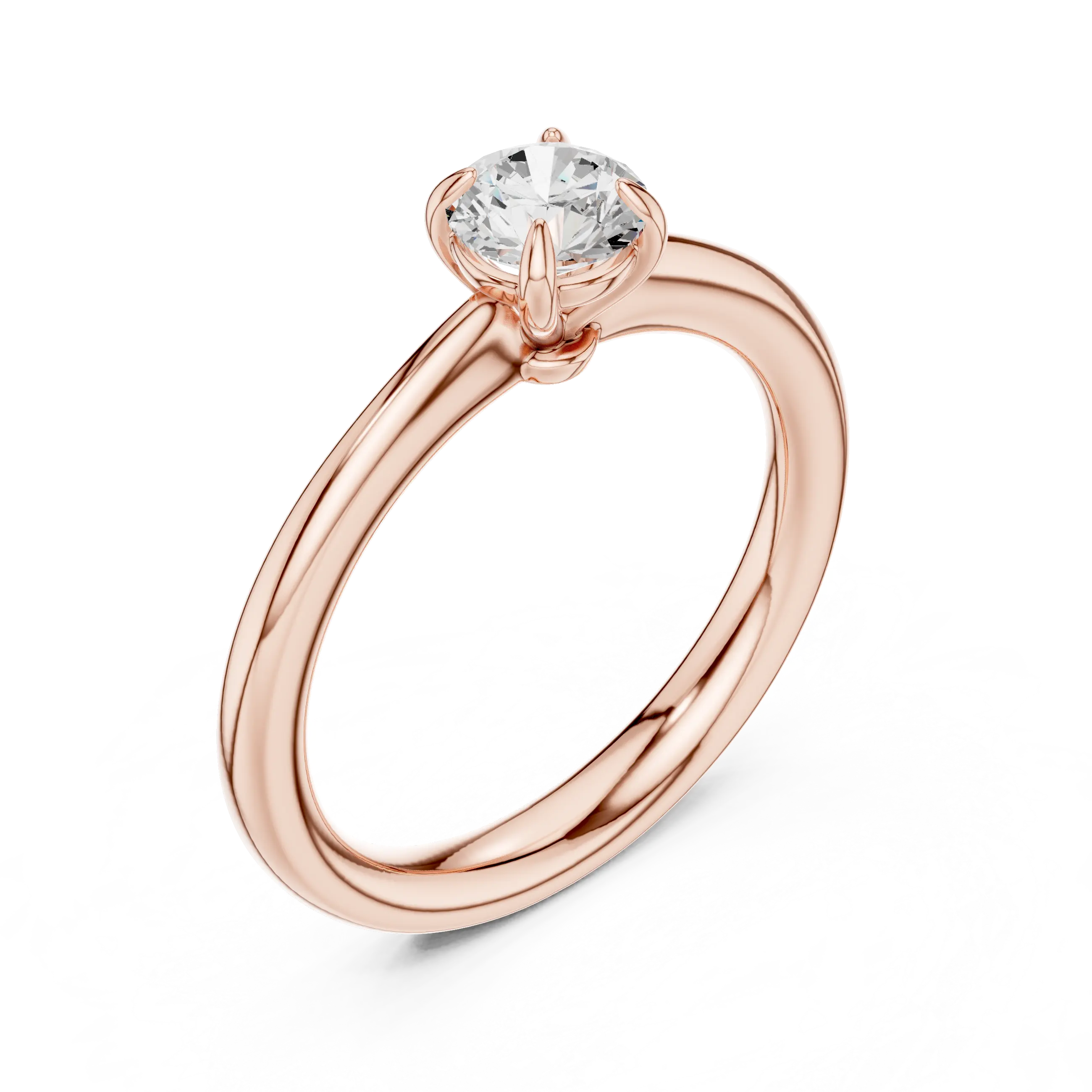 14K Rose Gold Round Brilliant Tulip Solitaire Diamond Engagement Ring