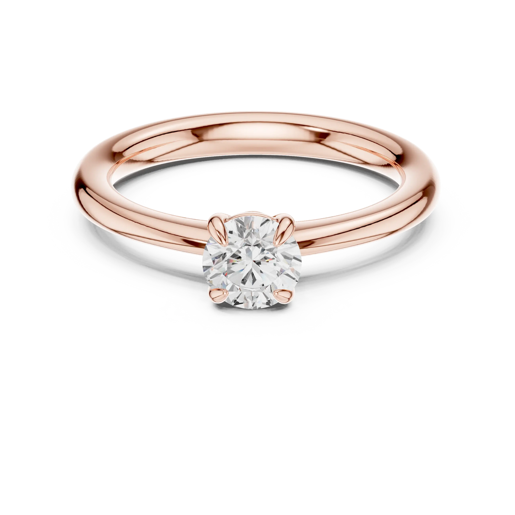 14K Rose Gold Round Brilliant Tulip Solitaire Diamond Engagement Ring