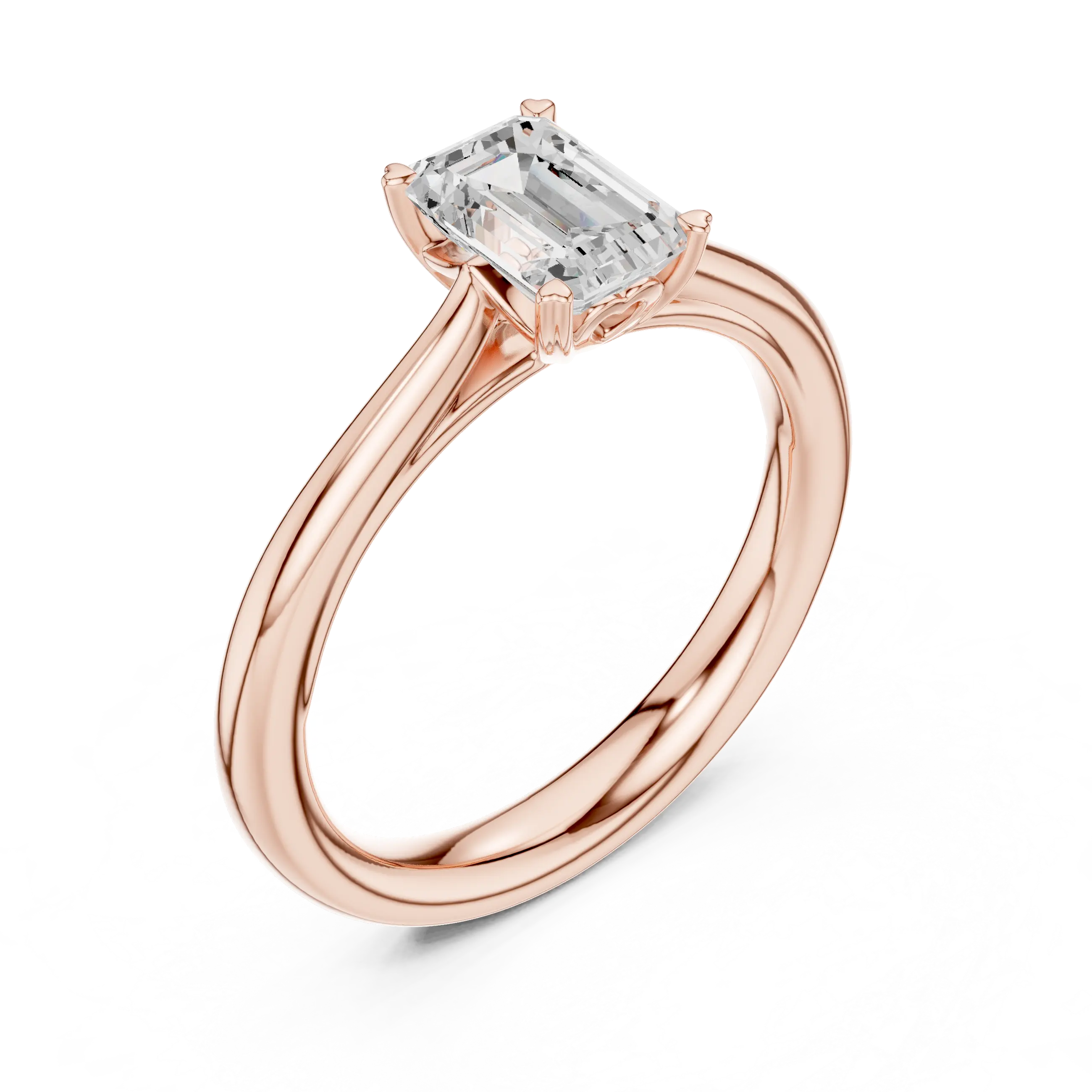 10K White Gold Emerald-Cut Handcrafted Moissanite Diamond Engagement Ring