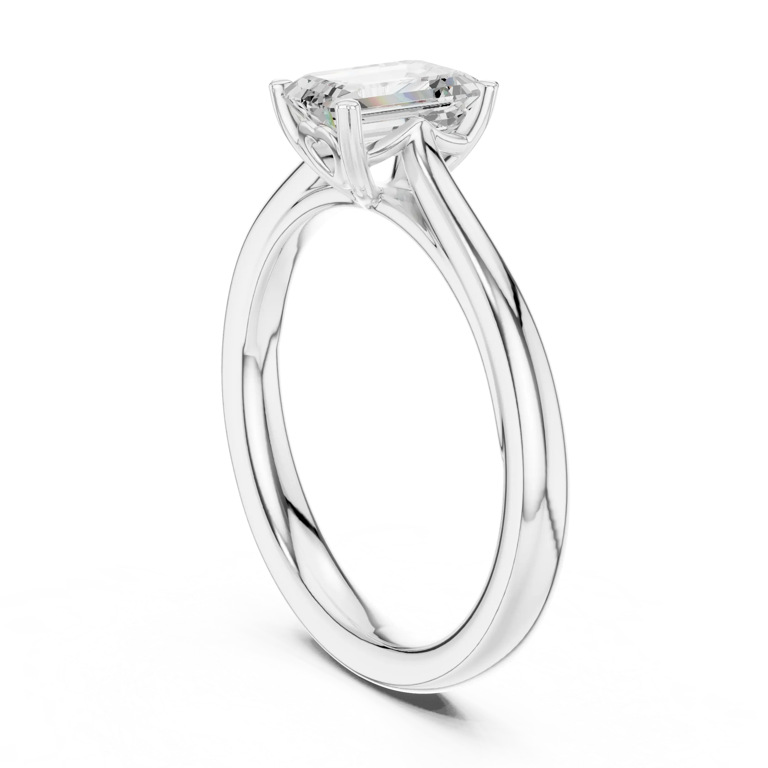 10K White Gold Emerald-Cut Handcrafted Moissanite Diamond Engagement Ring