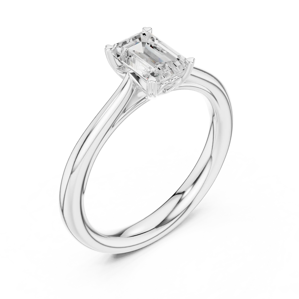 10K White Gold Emerald-Cut Handcrafted Moissanite Diamond Engagement Ring
