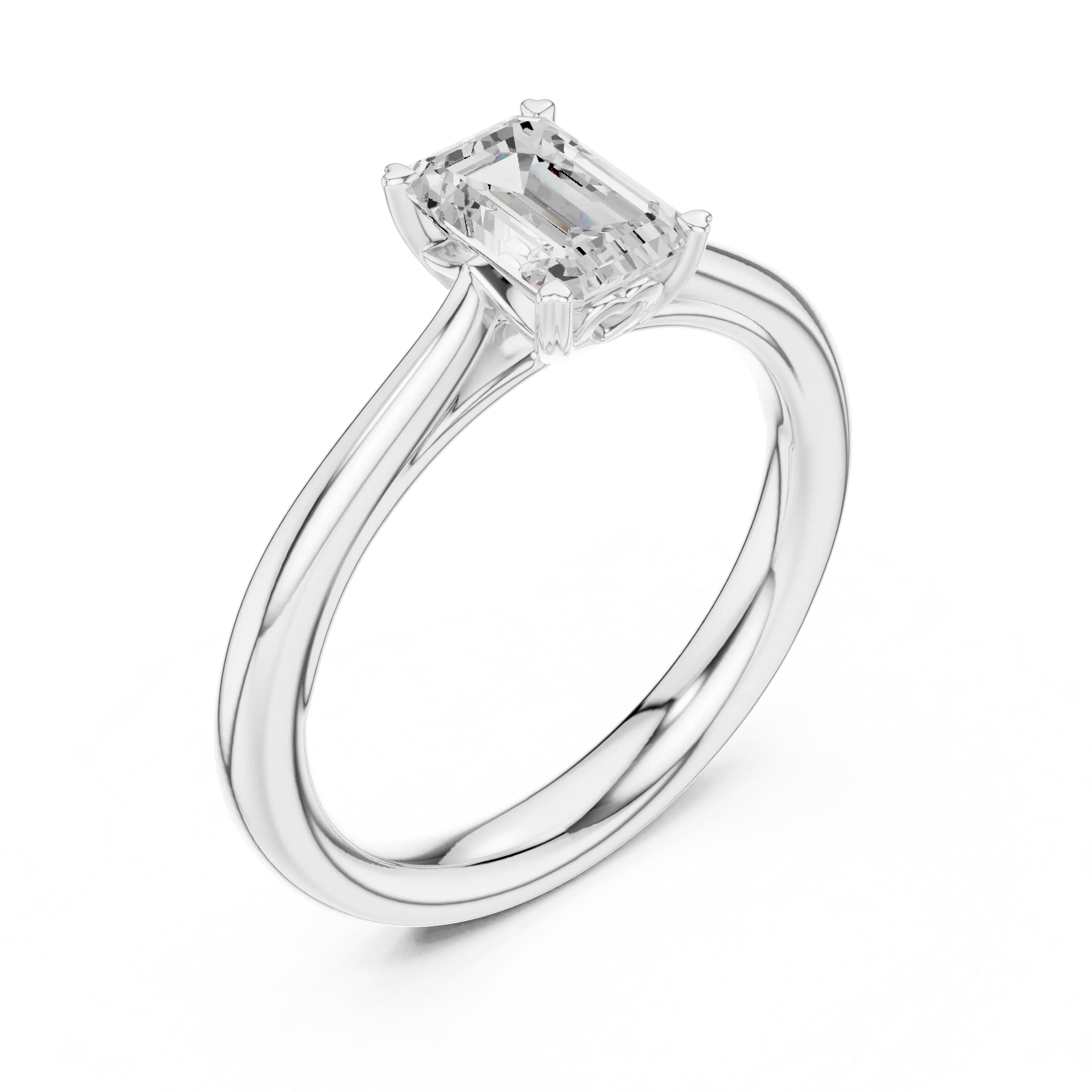 10K White Gold Emerald-Cut Handcrafted Moissanite Diamond Engagement Ring