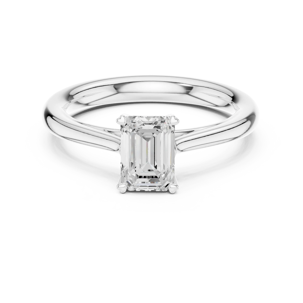 10K White Gold Emerald-Cut Handcrafted Moissanite Diamond Engagement Ring