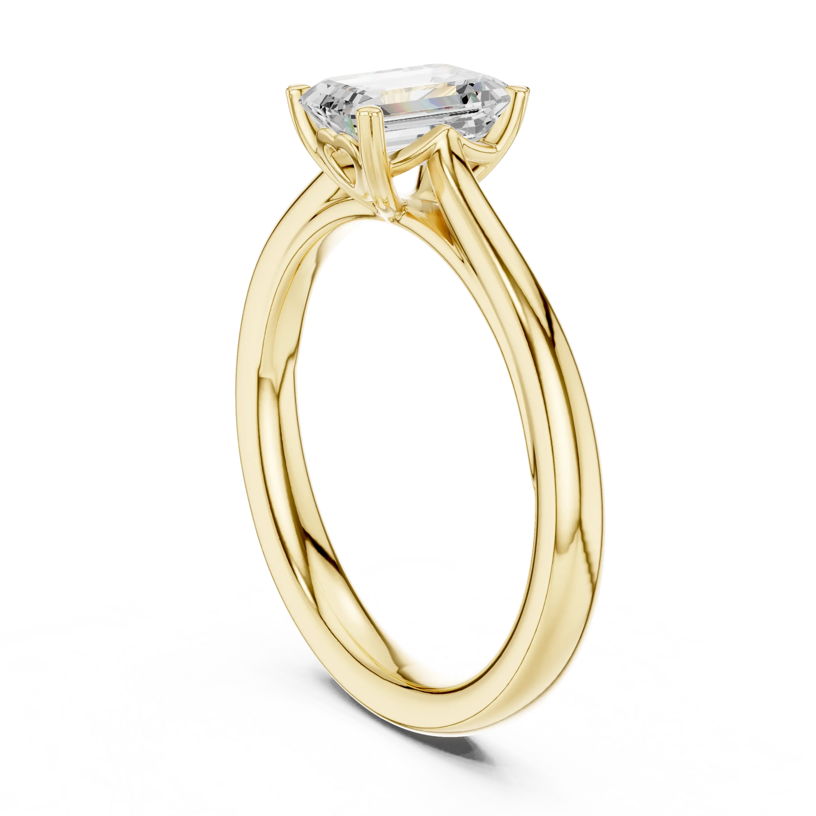 10K White Gold Emerald-Cut Handcrafted Moissanite Diamond Engagement Ring