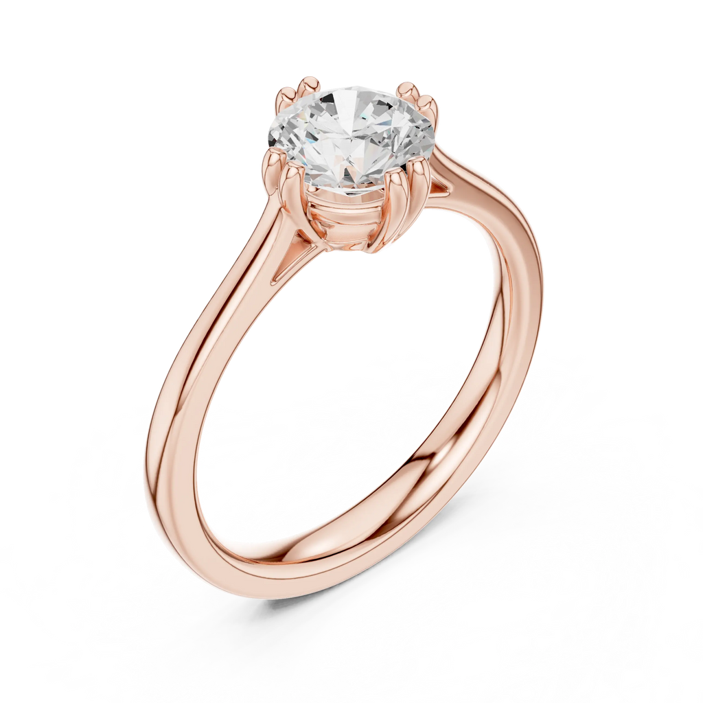 14K Yellow Gold Round Brilliant Elegant Six-Prong Diamond Engagement Ring