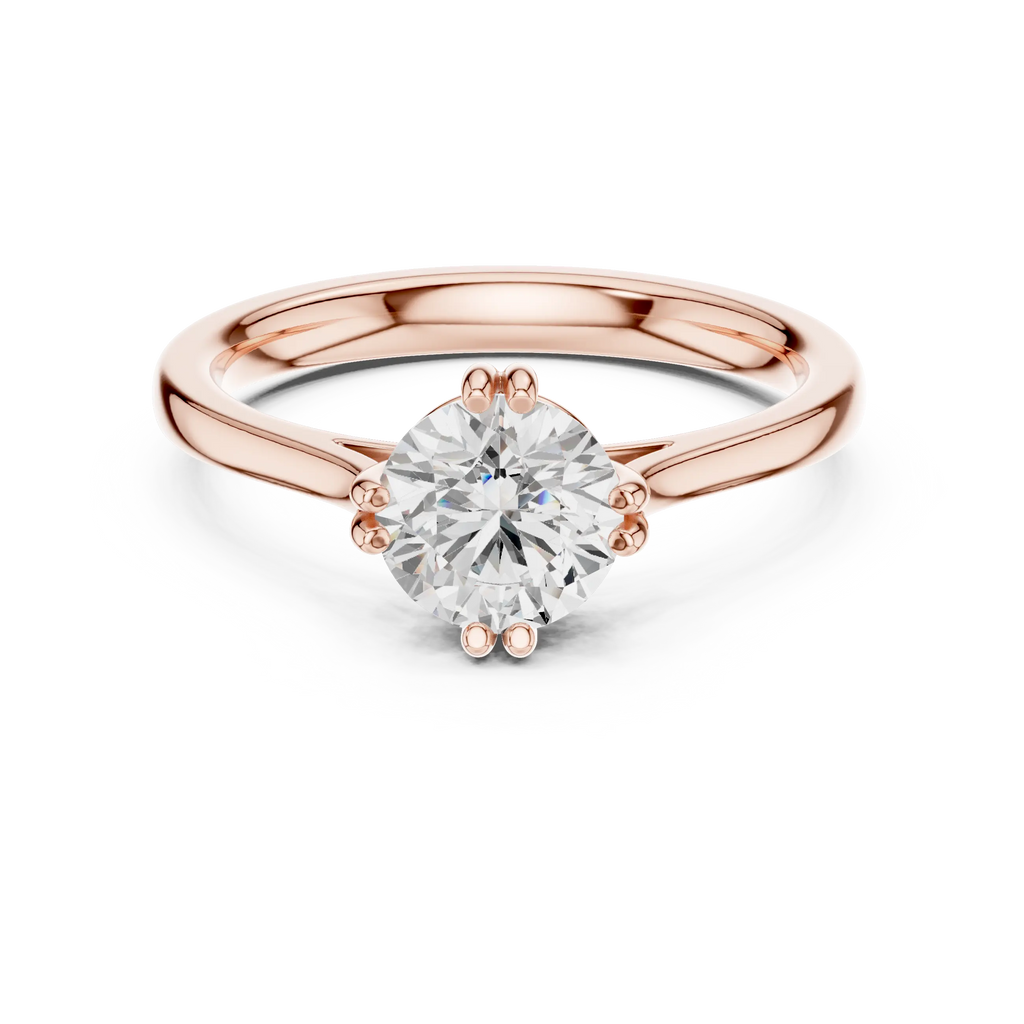 14K Yellow Gold Round Brilliant Elegant Six-Prong Diamond Engagement Ring