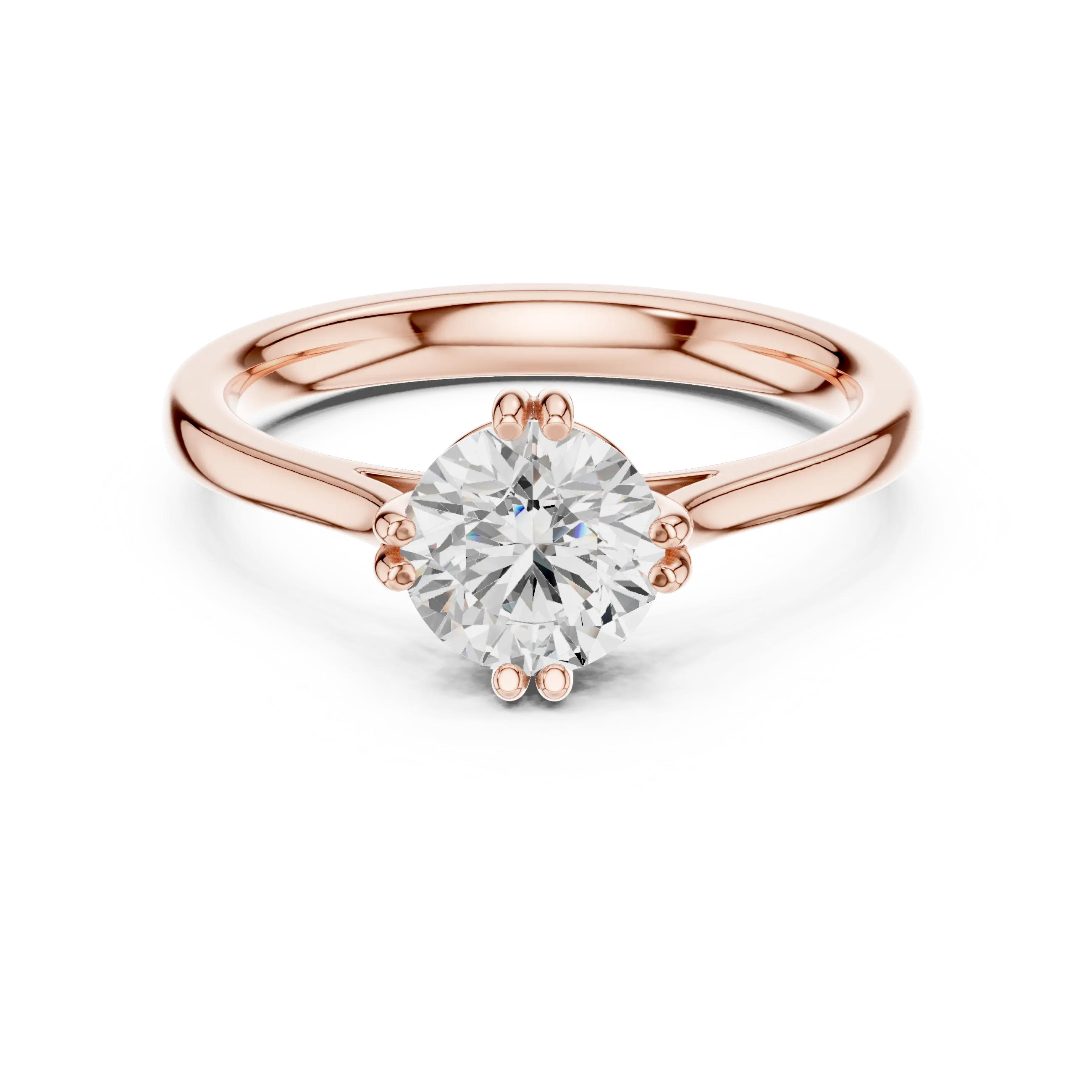 14K Yellow Gold Round Brilliant Elegant Six-Prong Diamond Engagement Ring