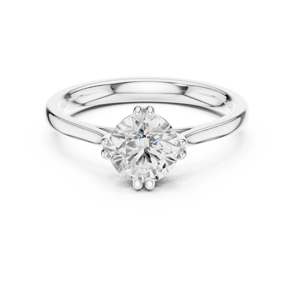 14K Yellow Gold Round Brilliant Elegant Six-Prong Diamond Engagement Ring