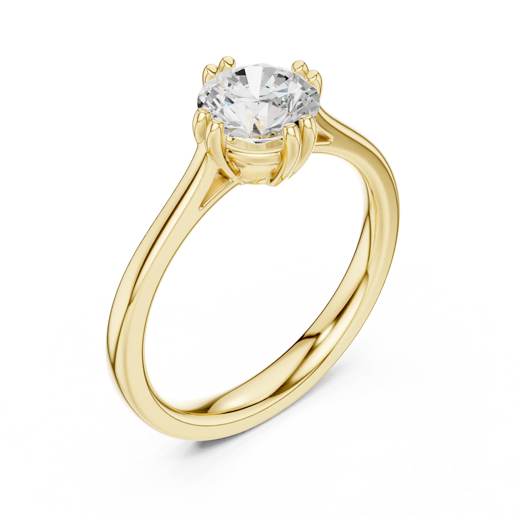 14K Yellow Gold Round Brilliant Elegant Six-Prong Diamond Engagement Ring