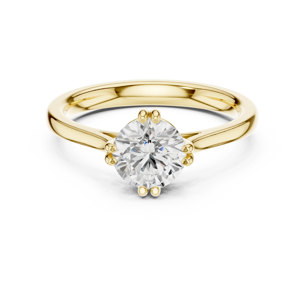 14K Yellow Gold Round Brilliant Elegant Six-Prong Diamond Engagement Ring