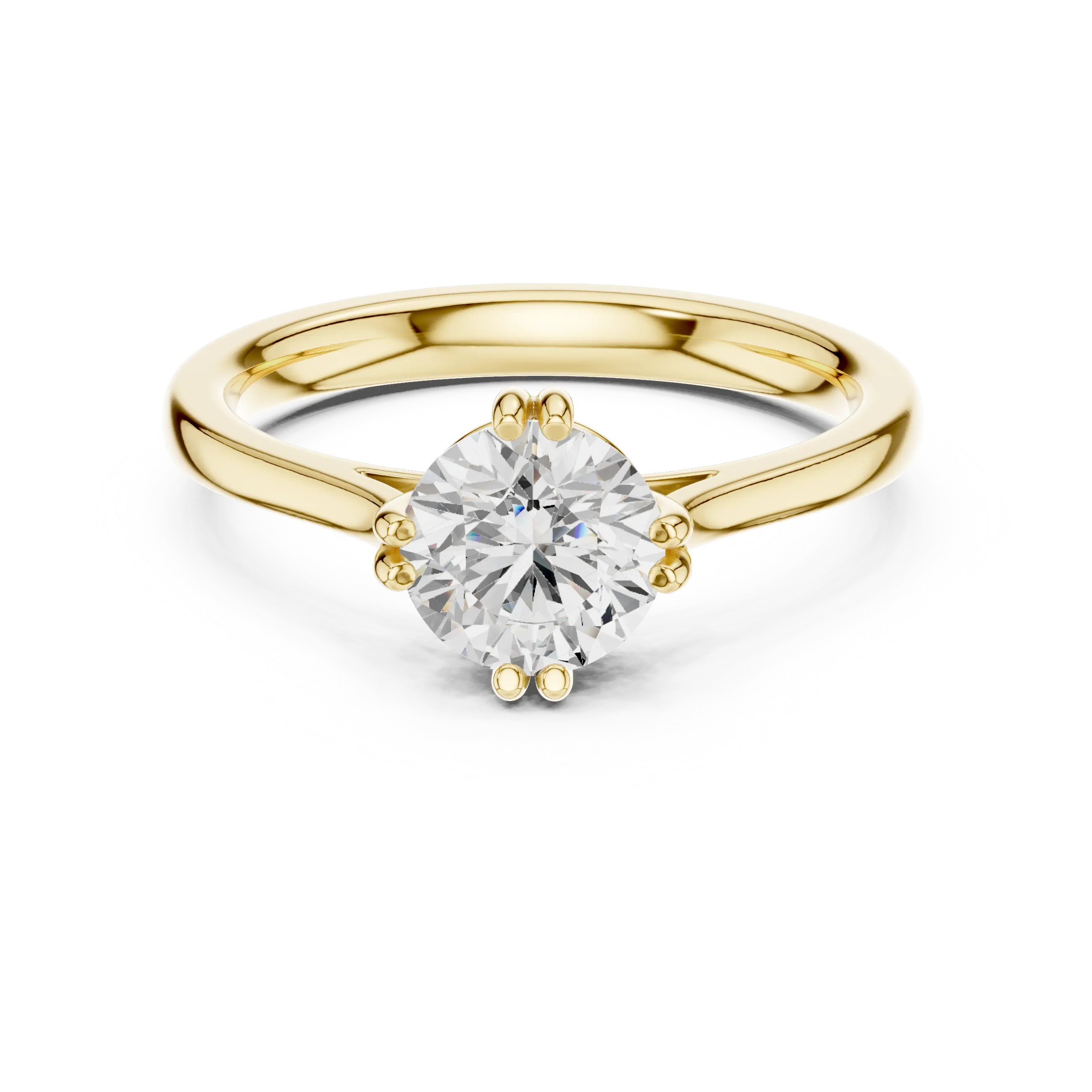 14K Yellow Gold Round Brilliant Elegant Six-Prong Diamond Engagement Ring