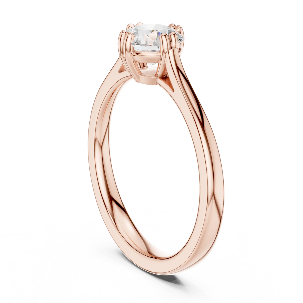 18K Rose Gold Round Brilliant Elegant Six-Prong Tulip Diamond Engagement Ring