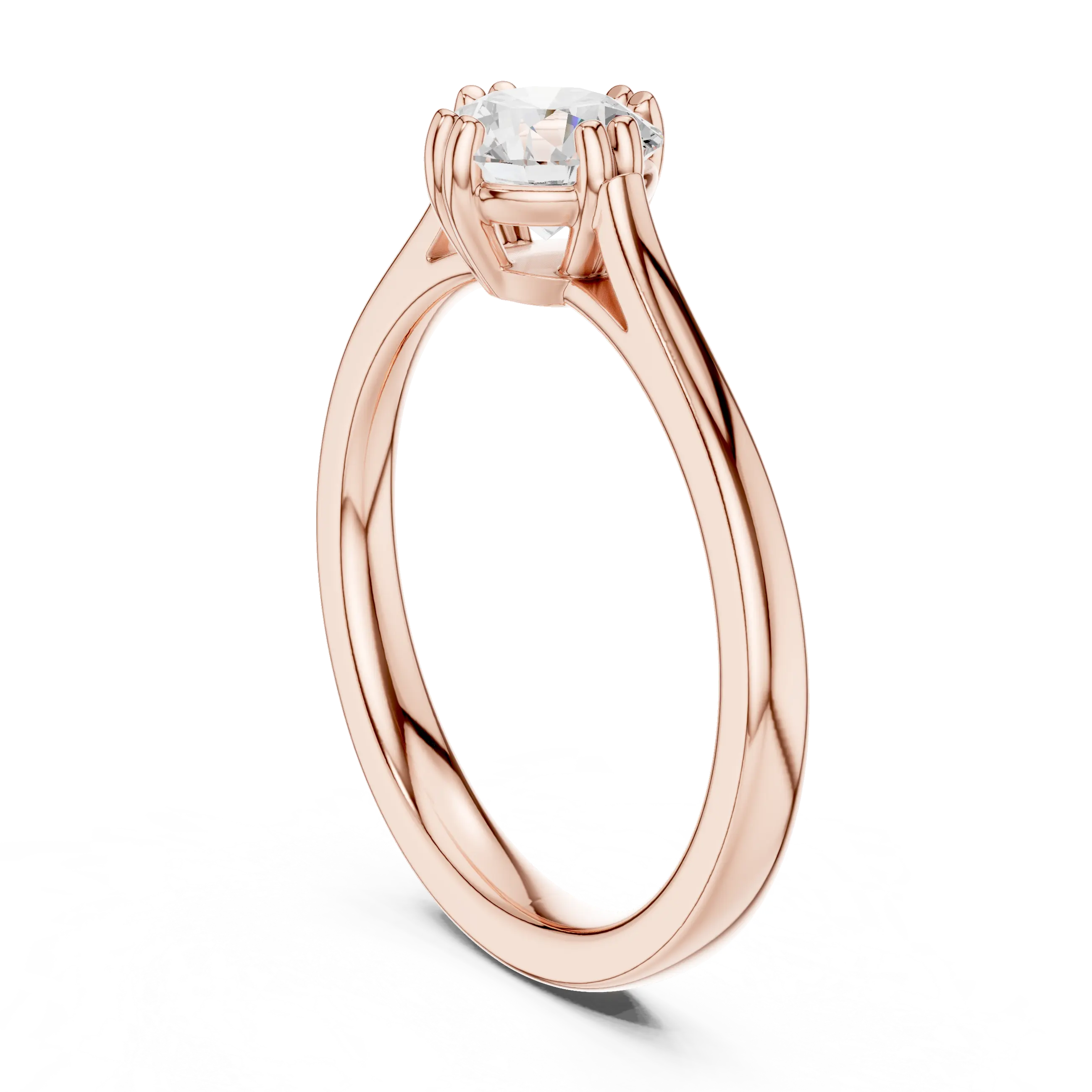 18K Rose Gold Round Brilliant Elegant Six-Prong Tulip Diamond Engagement Ring