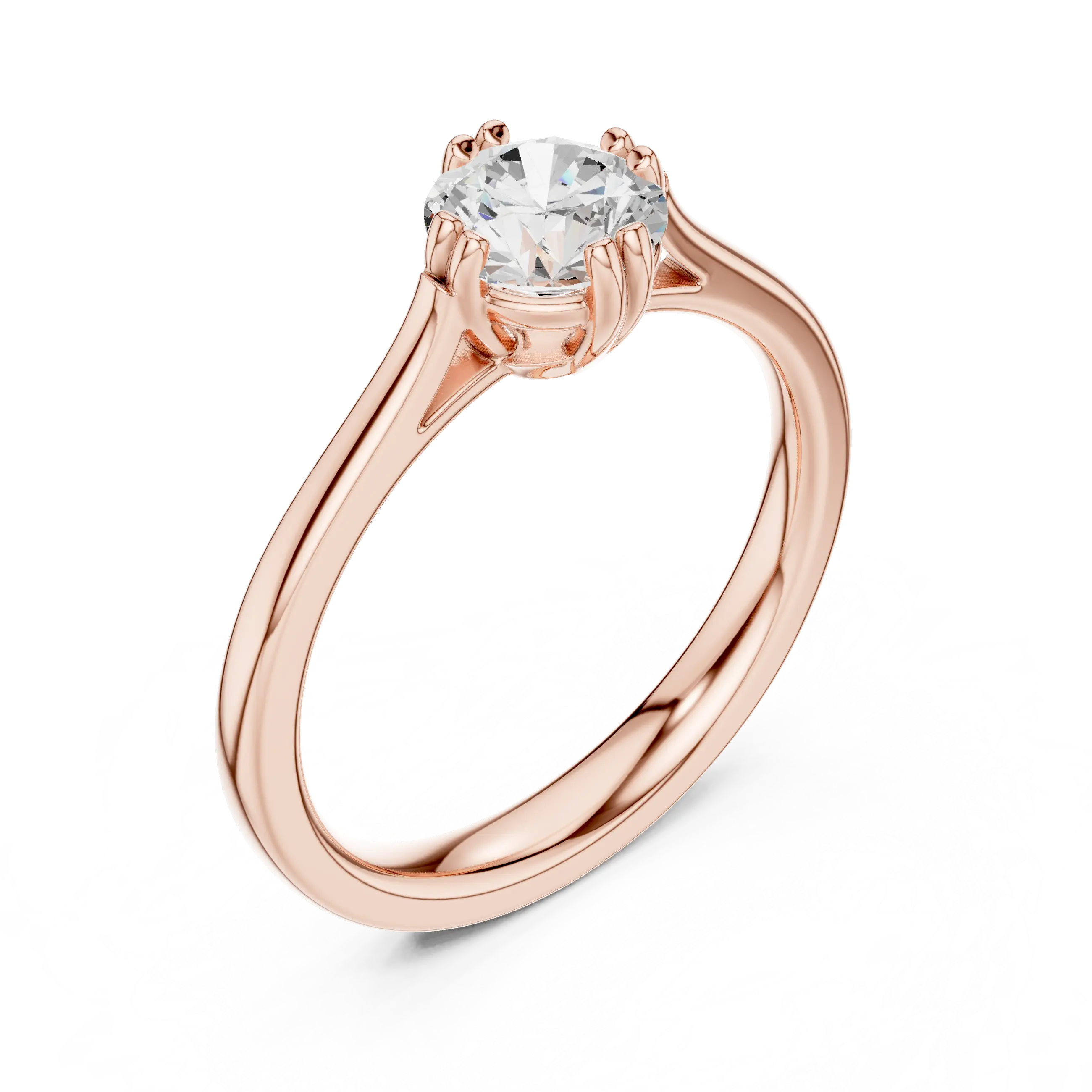18K Rose Gold Round Brilliant Elegant Six-Prong Tulip Diamond Engagement Ring