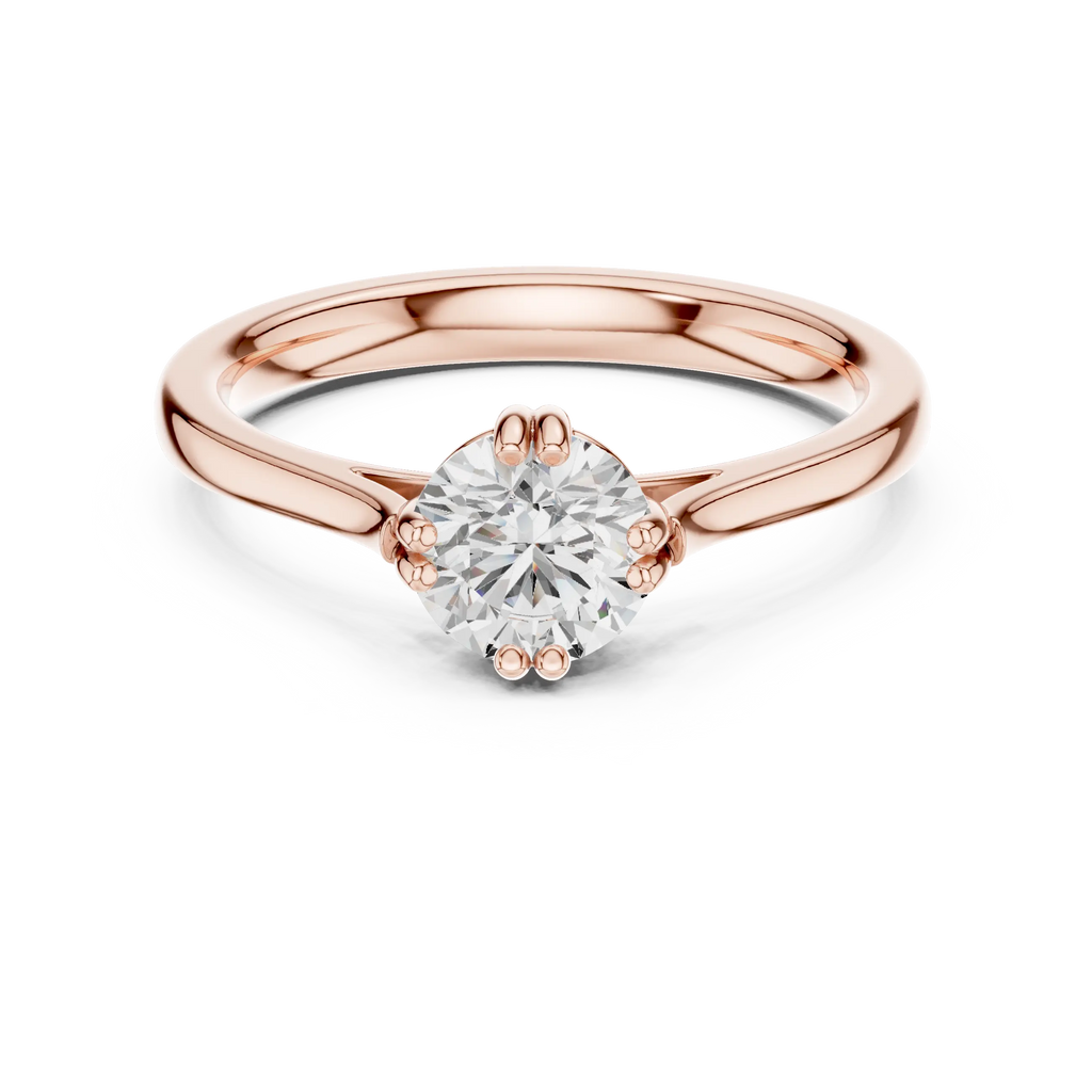 18K Rose Gold Round Brilliant Elegant Six-Prong Tulip Diamond Engagement Ring