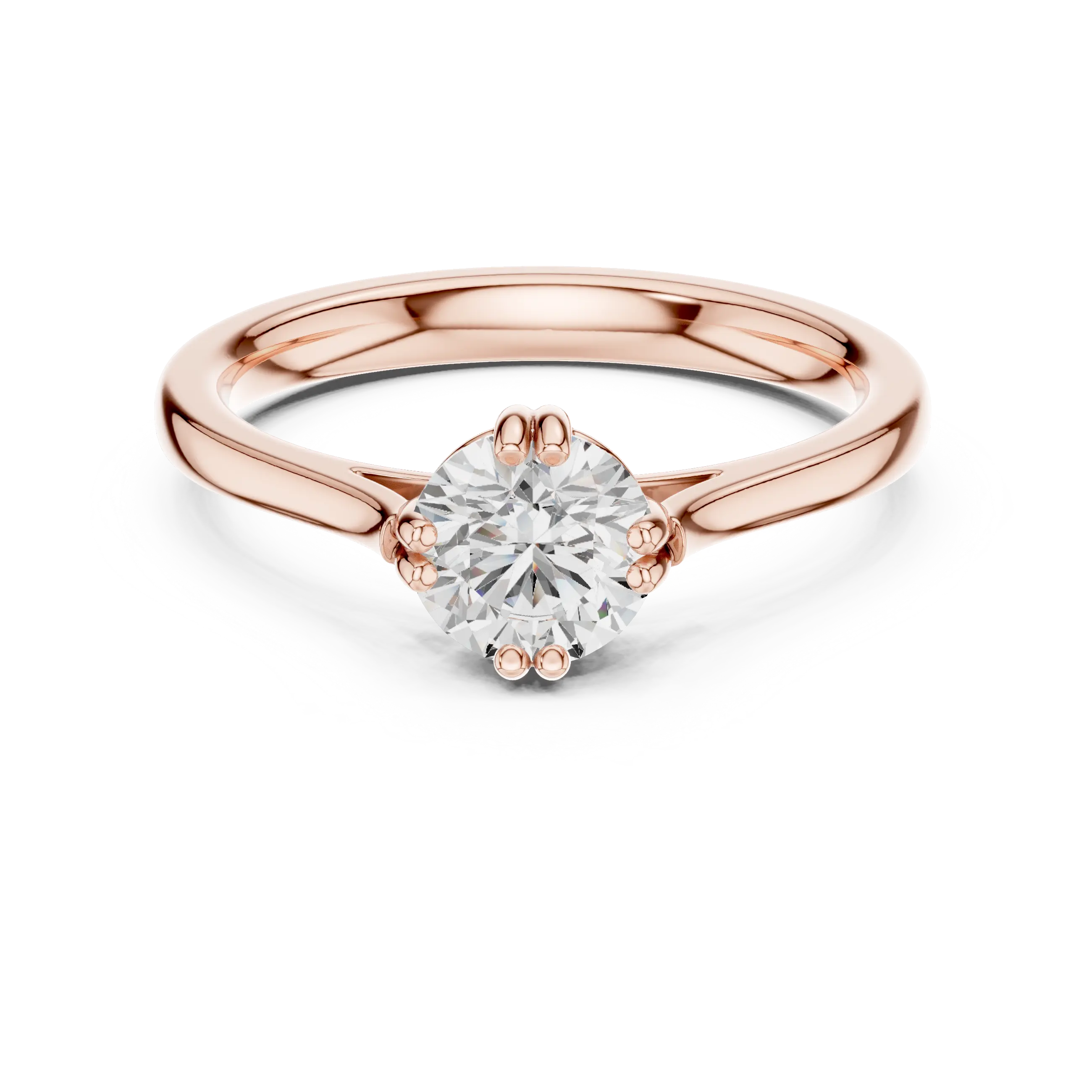 18K Rose Gold Round Brilliant Elegant Six-Prong Tulip Diamond Engagement Ring