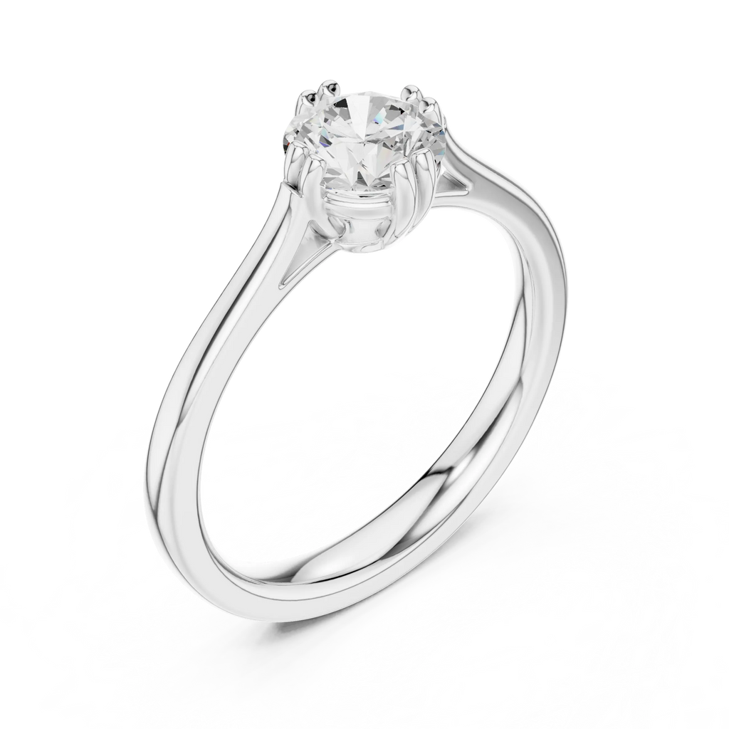 18K Rose Gold Round Brilliant Elegant Six-Prong Tulip Diamond Engagement Ring