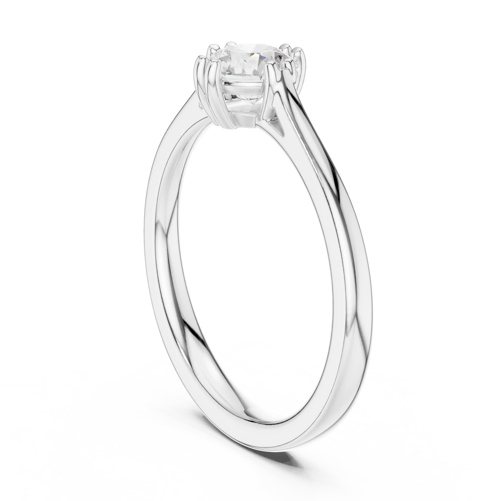 14K White Gold Round Brilliant Tulip Solitaire Engagement Ring