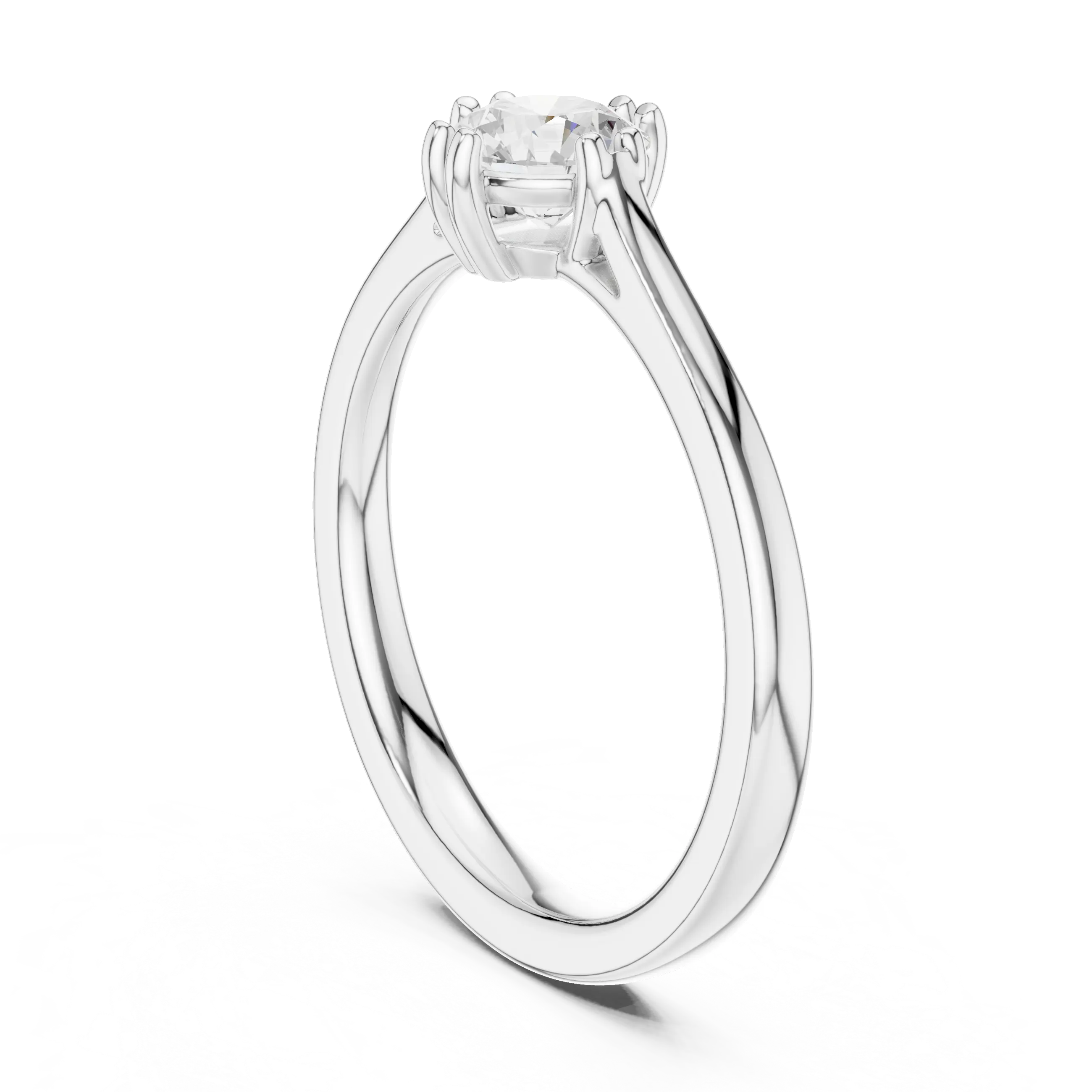 14K White Gold Round Brilliant Tulip Solitaire Engagement Ring